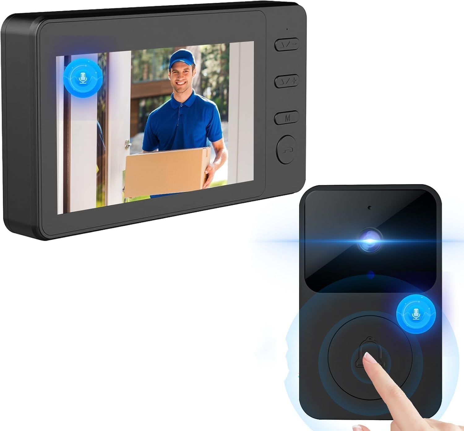 HUAJUN Wireless Video Doorbell Camera,1080P Video Doorbell Intercom System with 4.3 Inch Screen, Night Vision, 80 Wide Angle Lens, Indoor Outdoor Surveillance for Home image number 1