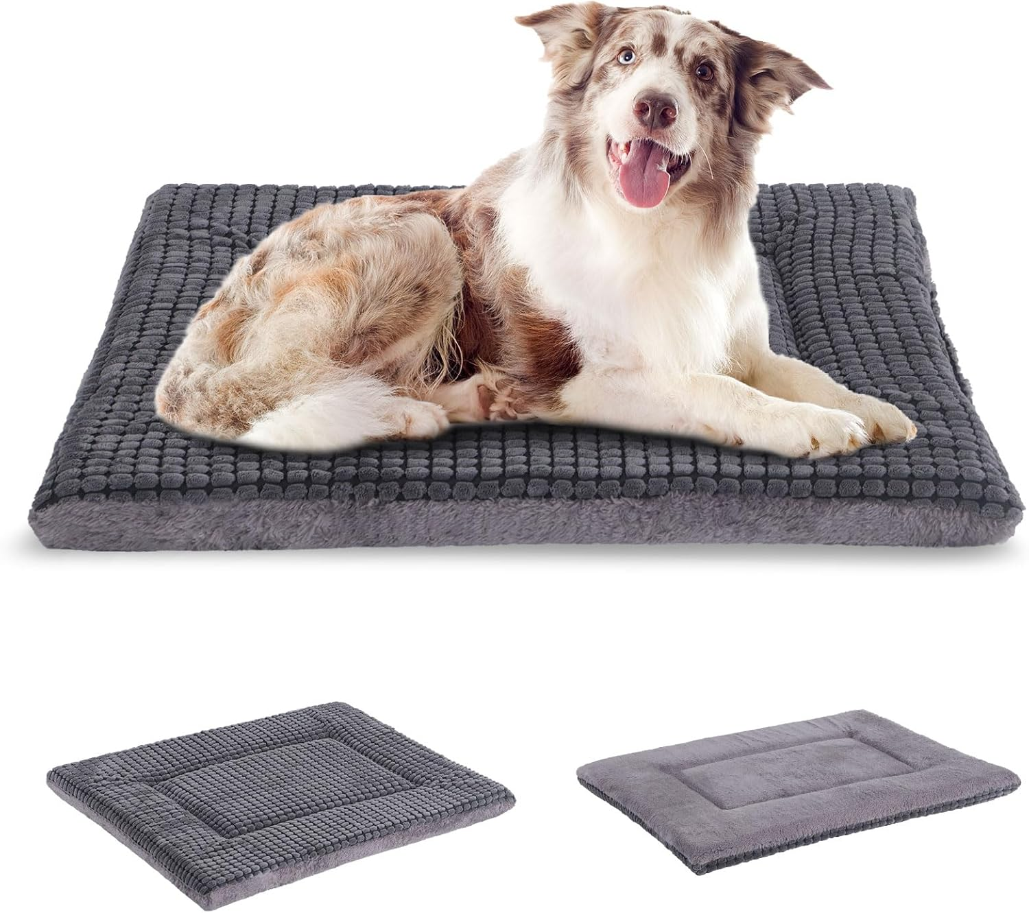 BVAGSS Dog Bed Mat,Reversible Dog Crate Pad, Memory Foam Dog Beds, Soft Warm Pet Cushion for Small Medium Dogs, Washable Pet Sleeping Mattress Kennel Bed Pad XH079 (76X50X4 Cm,Light Grey)
