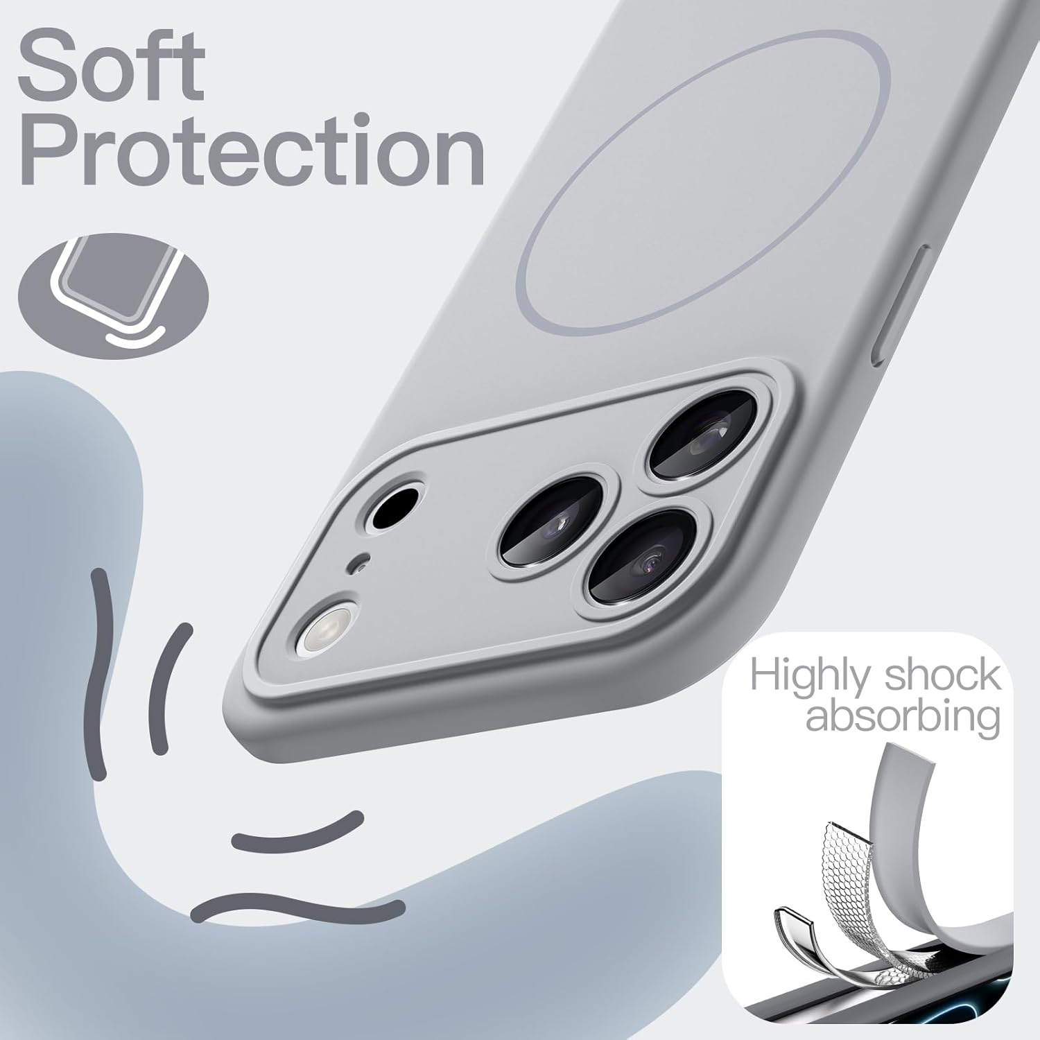 Jetech Magnetic Silicone Case for Iphone 17 Pro Max 6.9-Inch, Compatible with Magsafe, Silky Soft Touch, Shock Absorbing Phone Cover with Camera Lens Protection (Grey) - Midnight Green image number 3