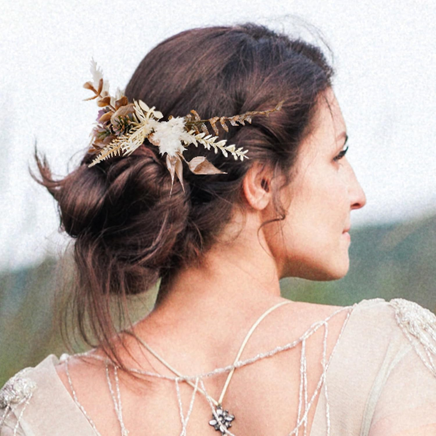 Partyforu Wedding Flower Comb for Women, Handmade Flower Hair Comb, Bohemian Hair Combs for Bride, Bridesmaid, Hen Party, Bridal Shower, Maternity Shoot image number 5