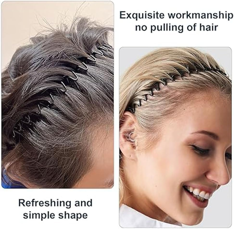 2 Pcs Metal Hair Bands for Men Headband Women Bands Unisex Black Wavy Hair Bands Outdoor Sports Head Bands Simple Elastic Non-Slip Hair Accessories image number 6