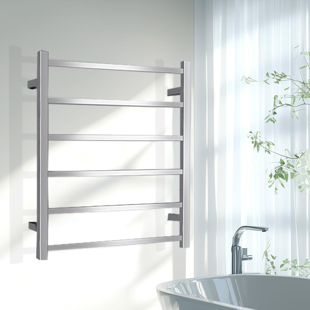 Viviendo Polished Premium Stainless Steel Electric Heated Towel Rack - 9 Bar 106Cm Chrome