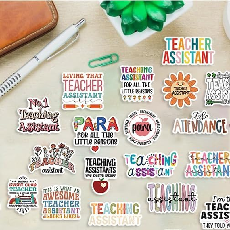 50 Pcs Teacher Assistant Stickers for Kid Teens Girls Boys Adults,Teachers Stickers for Laptop,Water Bottles,Bicycle,Skateboard,Computer,Waterproof Vinyl for Wall,Graffiti Stickers Pack image number 1