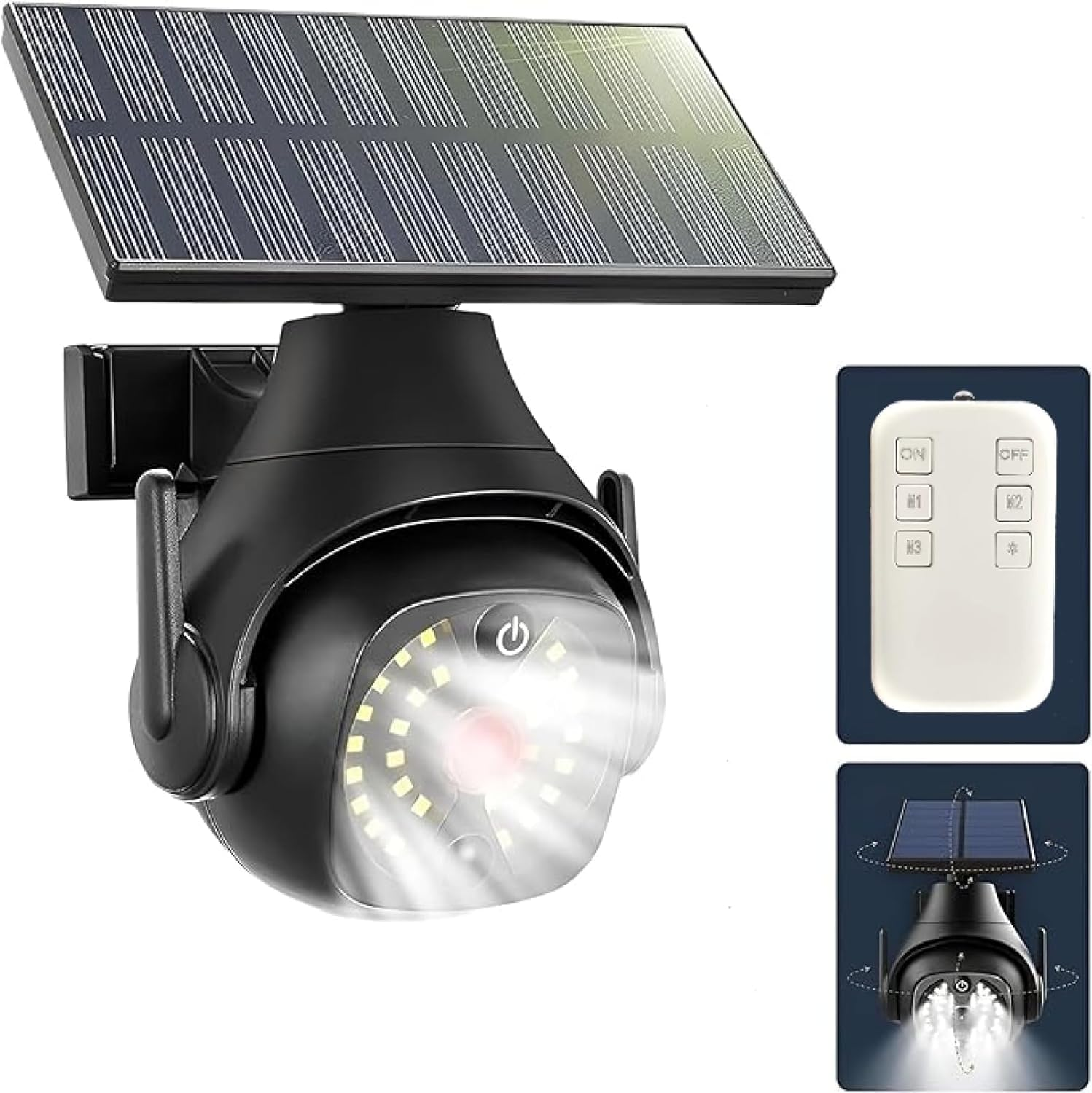 Clearhill Dummy Fake Security Camera and Solar Motion Sensor Lights, 2-In-1 Solar Lights with Remote Control, Realistic Look, Easy to Install, IP66 Waterproof, for Outdoor Porch Yard Garage Garden image number 1