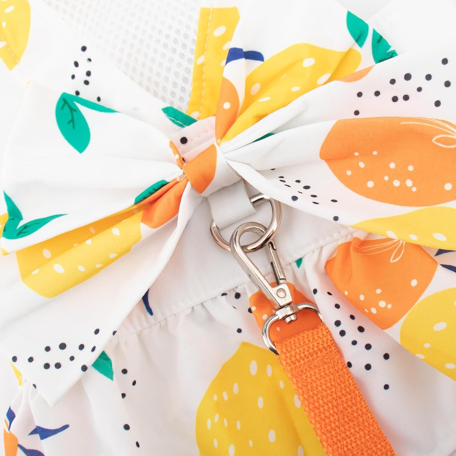 Small Dog Dress Harness and Leash Set Dog Dresses for Small Dogs Cat Girl Summer Cat Apparel Cute Bow Dog Harness Dress Floral Puppy Princess Vest Dress Pet Clothes (Orange Lemon, XL) image number 3