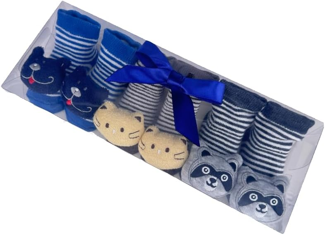 PUPPET Baby Rattle Socks Boys for 0-6 Months 3-Pack Plush Animal Set Cat Bear Raccoon Adorable Infant Boogie Toes Rattle image number 2