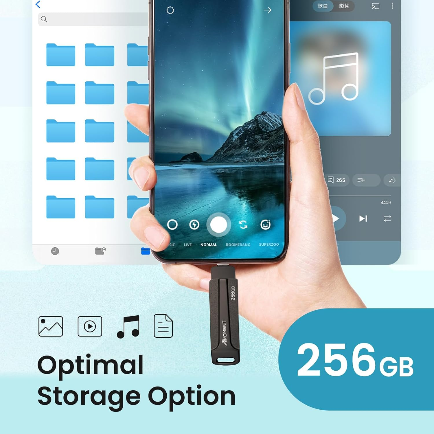 MMOMENT 256GB USB C Flash Drive, Support Type-C Type-A Port, USB-C Memory Stick, 2In1 OTG Flash Drive for Android, Iphone-15-16, USB Flash Drive, Read Speed up to 150Mb/S image number 2