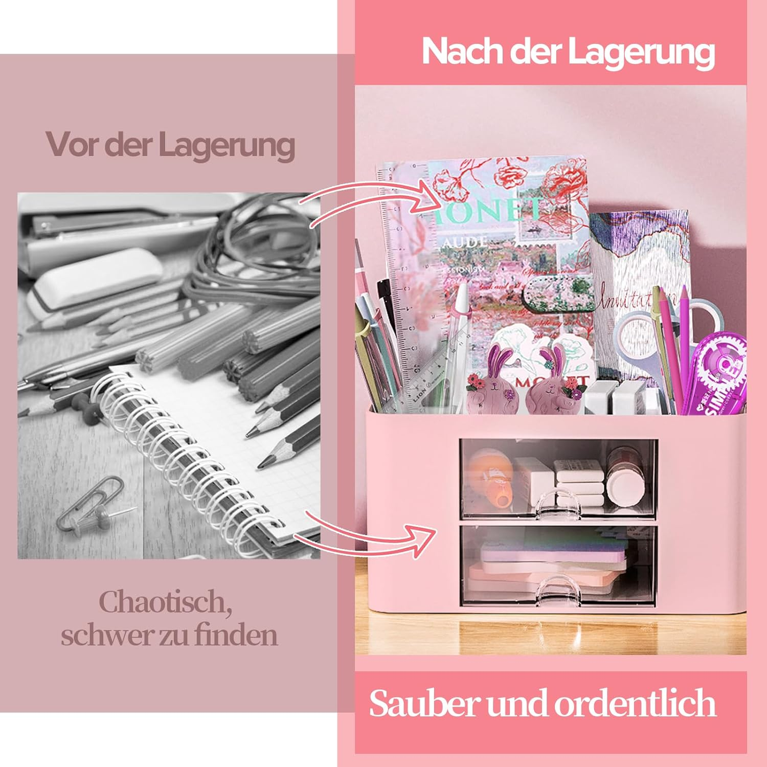 UVVRUR Desk Organiser 7 Compartments Pen Holder Office Home School Space Saving Desk Organiser (Pink) image number 3