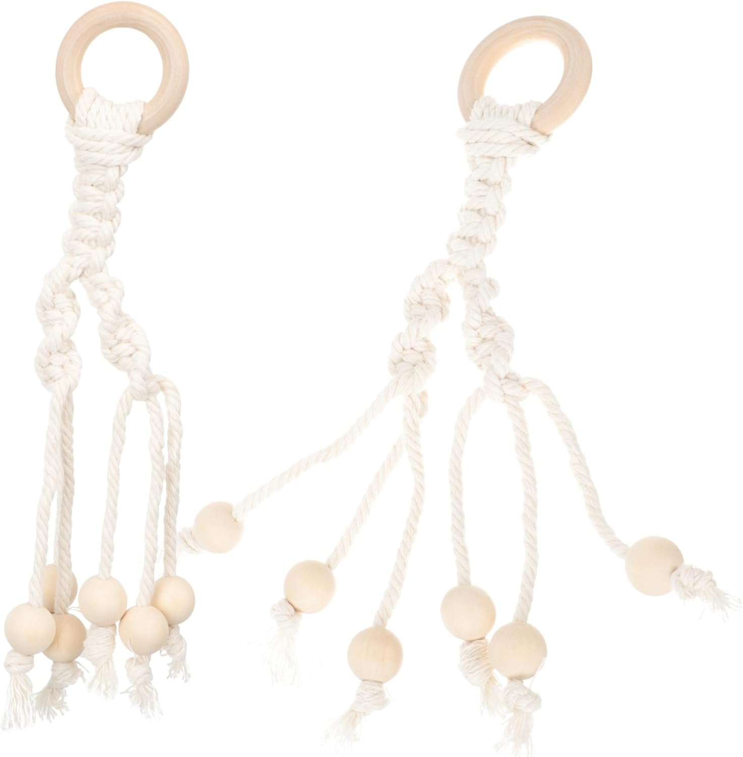 OKUMEYR 2Pcs Macrame Banana Hanger Cotton Rope Wooden Beads Kitchen Fruit Holder under Cabinet Hanging Storage for Home Decor image number 2