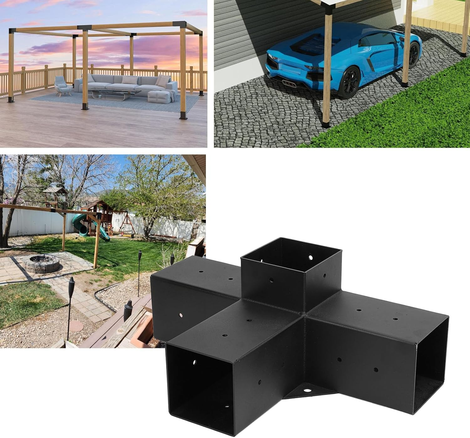 Pergola Brackets, Heavy Duty Pergola Kit with Black Powder Coated, Right Angle Corner Bracket with Screws, Wooden Beams for Gazebos, Patio Pergolas, Log Cabin (3.6In X 3.6In) (4 image number 4