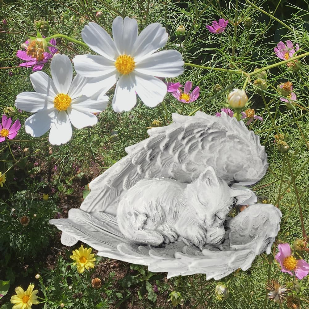 Tyafzzn Cat Angel Memorial Stone for Pets, Resin Cat Memorial Statue, Grave Ornament Cat, Tombstone Cat for Patio, Balcony, Garden or as a Gift image number 2