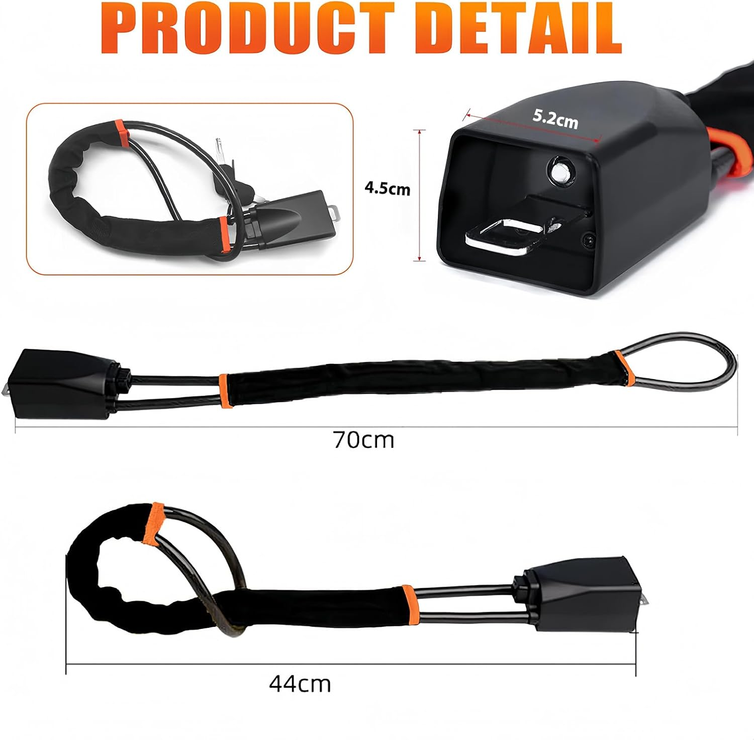 Car Steering Wheel Lock & Seat Belt Lock - Max 17&rdquo; Length, Universal Anti-Theft for Cars, Suvs, Golf Carts | Compact, Lightweight & Multi-Functional Security Device with 3 Keys (Black) - Black image number 6