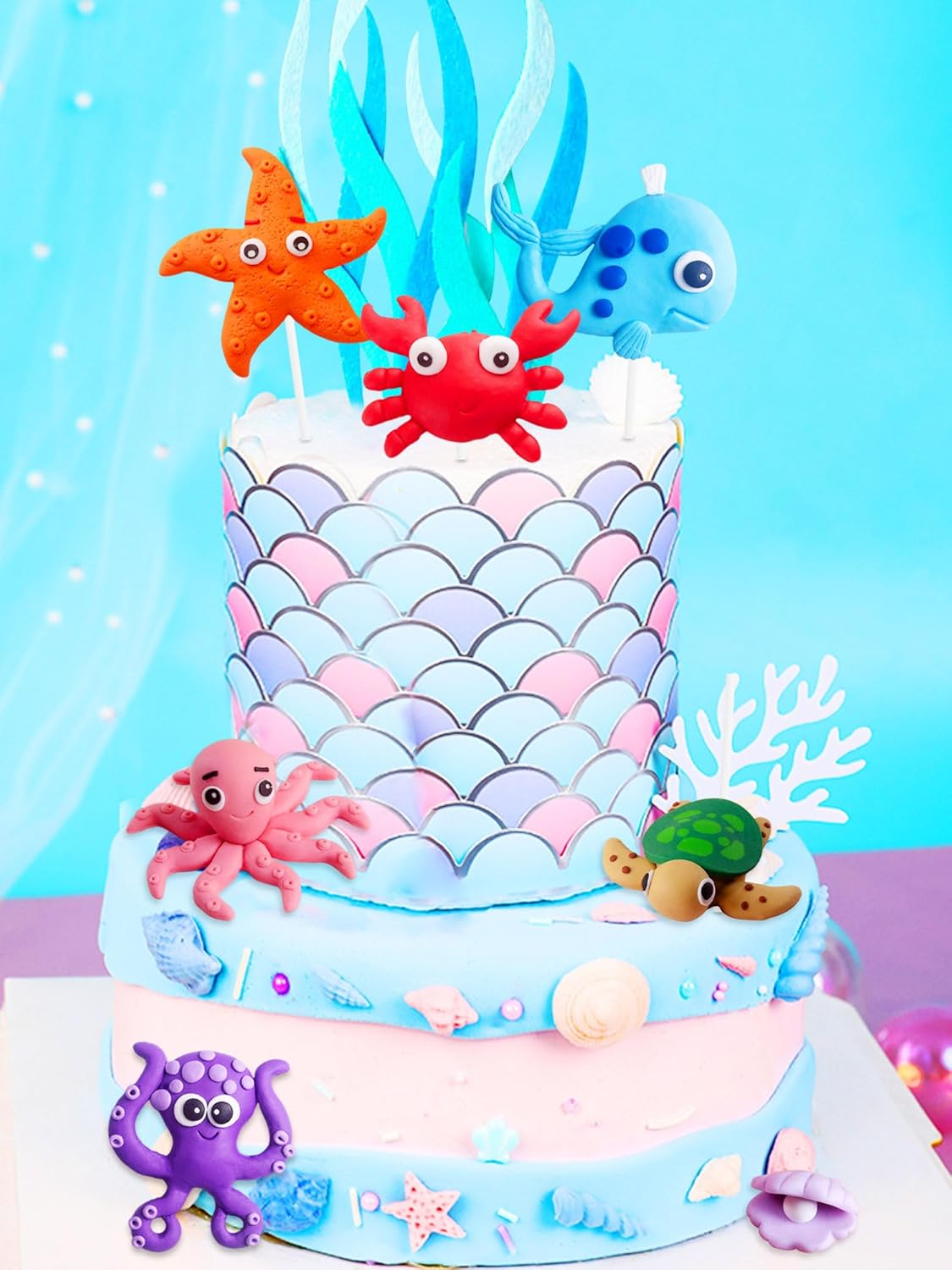 Jevenis under the Sea Cake Toppers Ocean Animal Cupcake Toppers under the Sea Party Decorations Ocean Sea Theme Baby Shower Birthday Party Cake Decorations image number 1