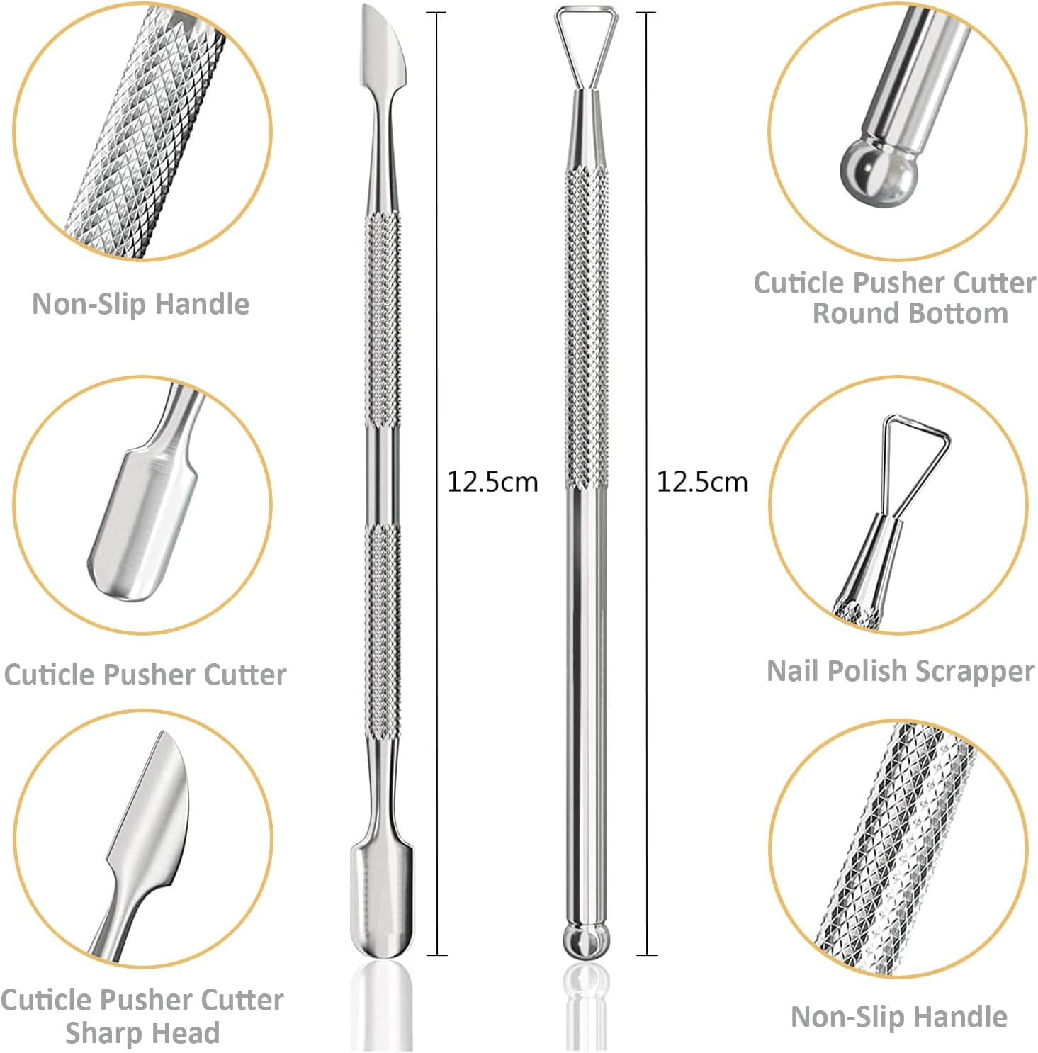 2 Pcs Professional Cuticle Pusher and Cuticle Peeler UV Gel Nail Polish Remover Tool Stainless Steel Dual Head Nail Scraper for Fingernails and Toenails image number 1