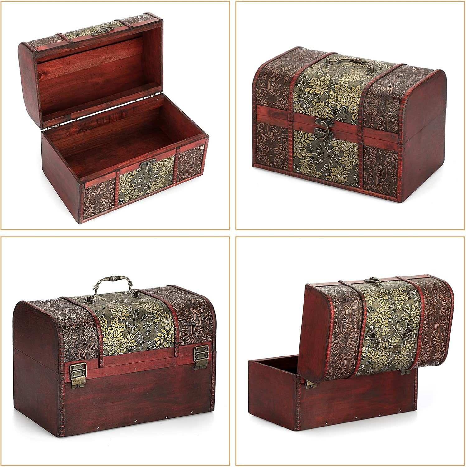 ELLDOO Vintage Treasure Chest Box, Pirate Keepsakes Box for Kids Gifts, Wooden Treasure Storage Box Decorative Box for Jewelry Pearl Trinkets, X-Large image number 4