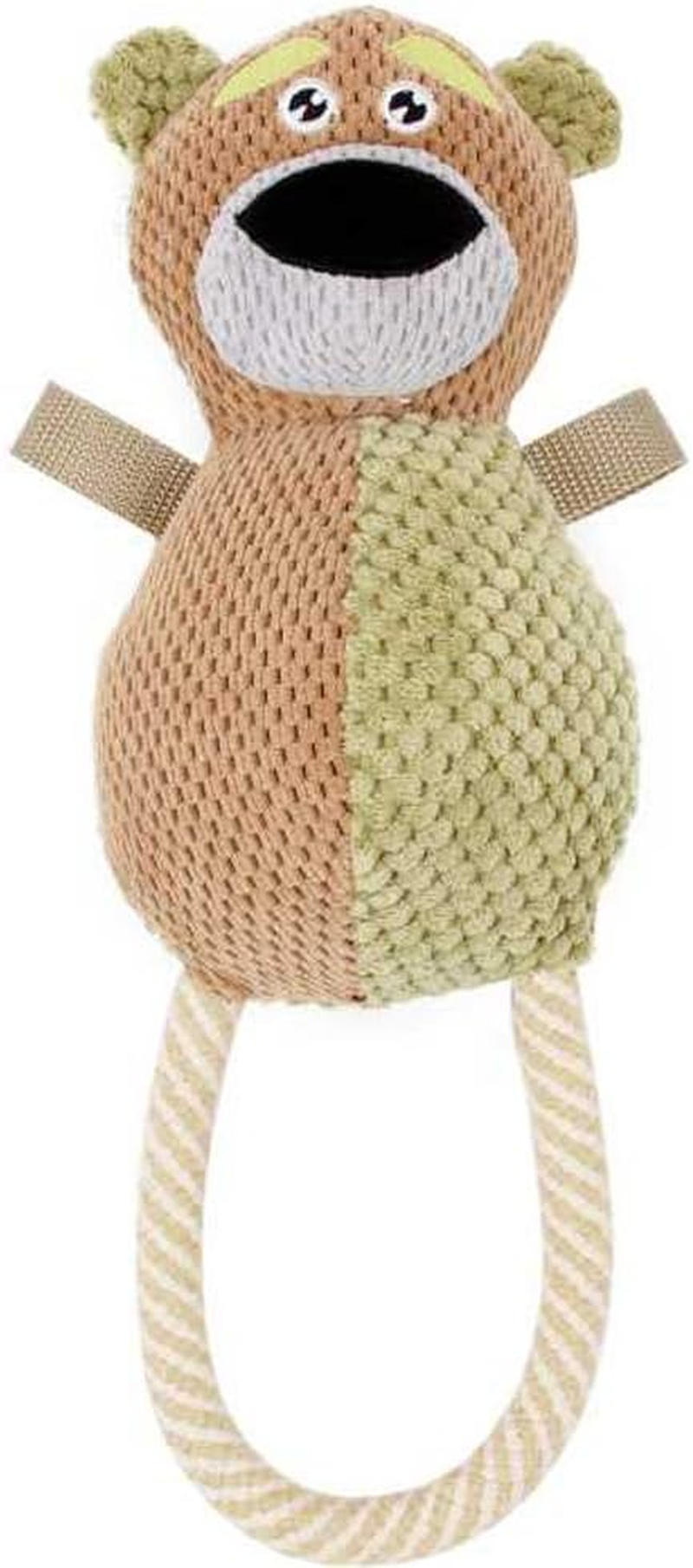 PET LIFE 'Plush Huggabear' Natural Jute and Squeak Chew Tugging Pet Dog Toy, One Size, Brown and Olive Green