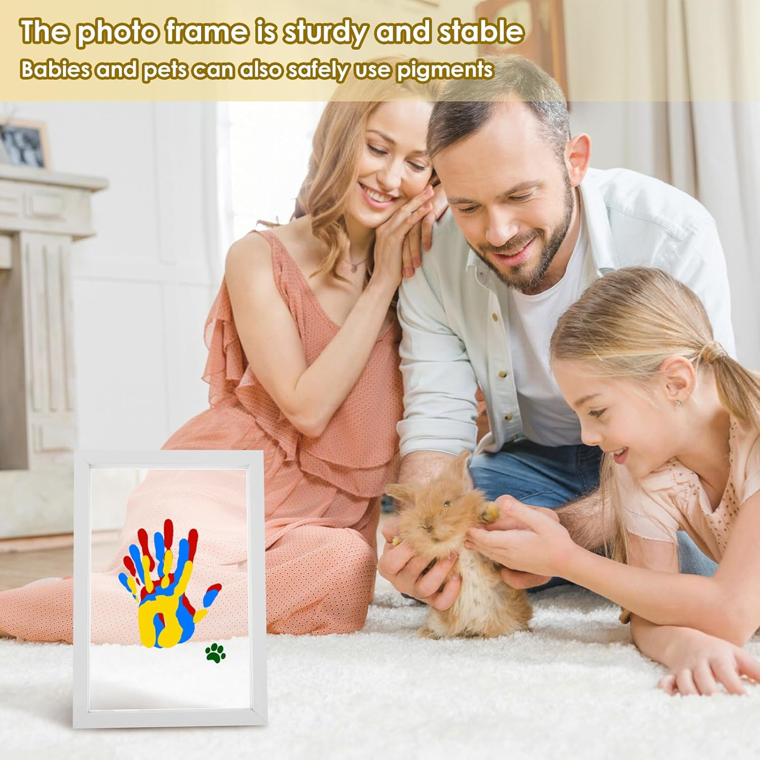 Awobepl Wood DIY Baby Footprint Cultivate Hands on Skill Family Footprint Frame Parent Child Interaction Handprint Baby Set for Home (White) image number 4