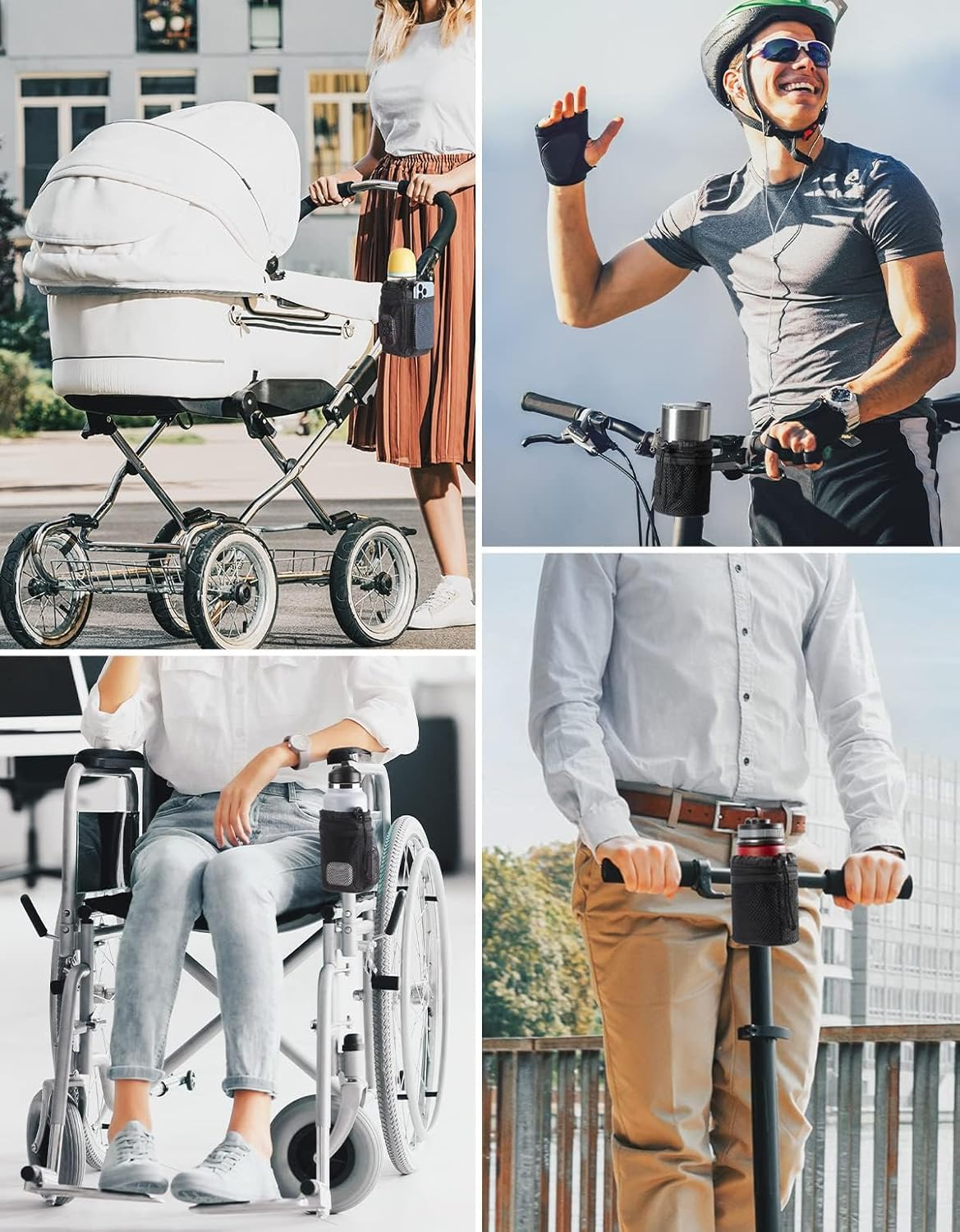 KEMIMOTO Bicycle Bottle Holder, Bicycle Drink Holder Made of Oxford Fabric, Bottle Holder with Mesh Pocket, Drink Holder for Pram, Motorcycle, Wheelchair, Scooter image number 4