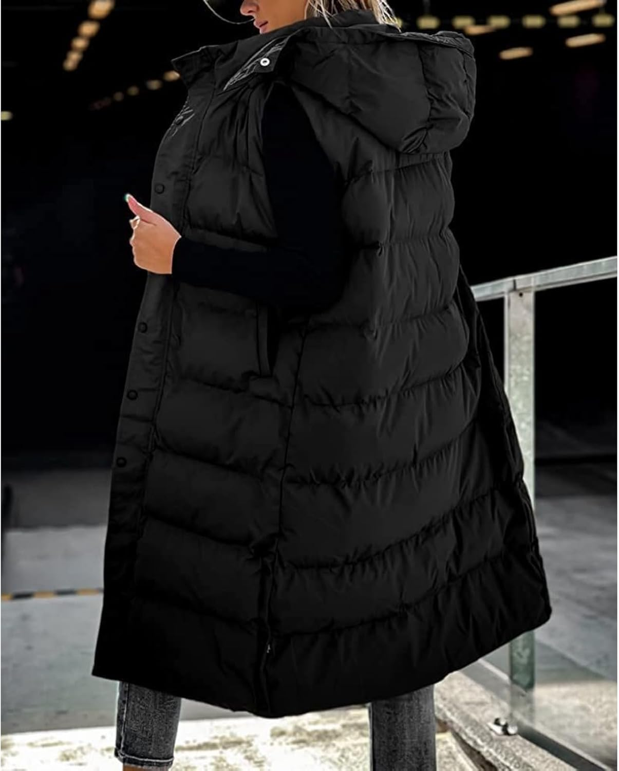 Long Puffer Vest Women, 2025 Hooded Button down Quilted Vest Women, Fashionable Versatile, Lightweight Puffy image number 6