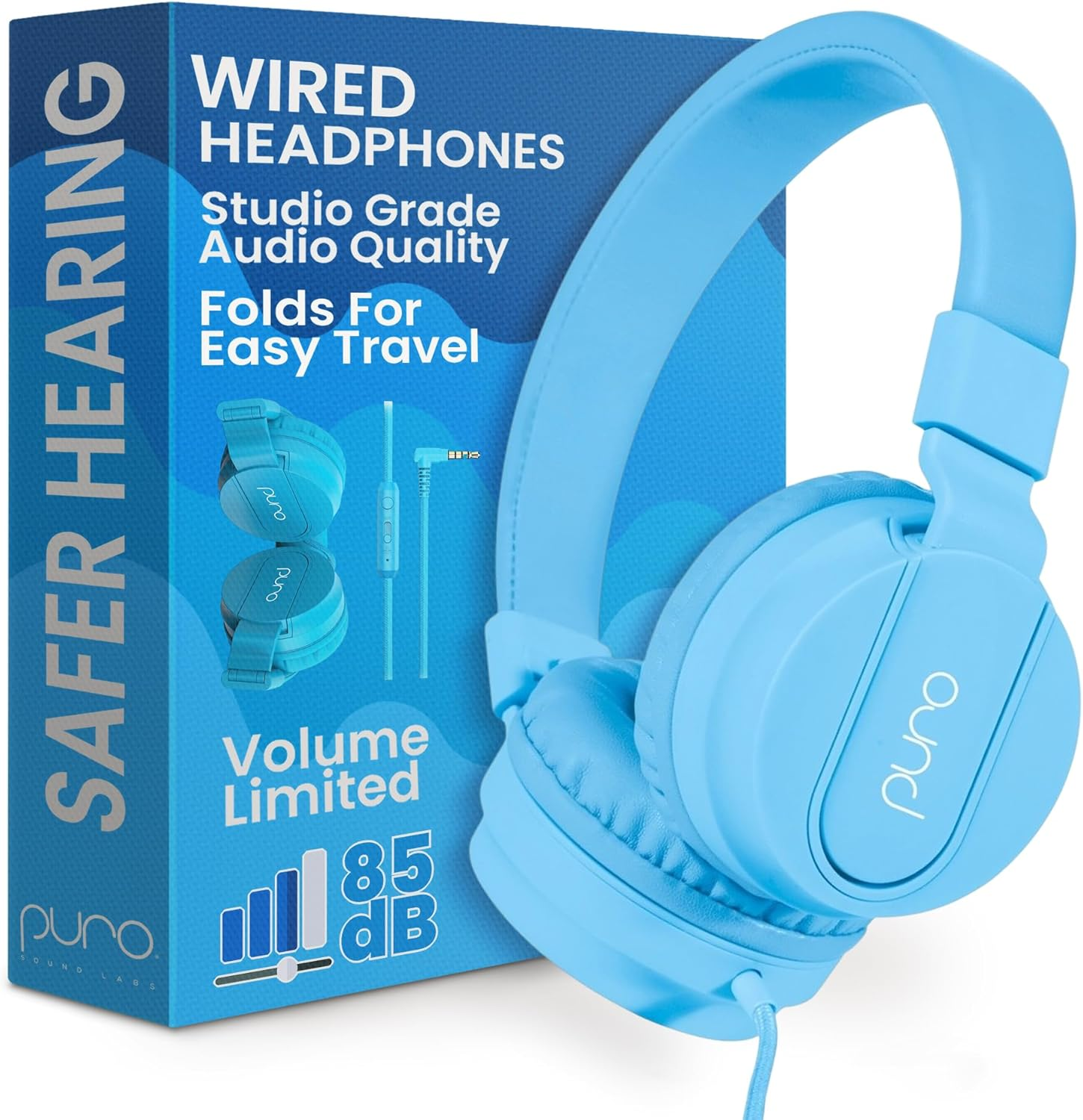 Puro Sound Labs Purobasic Volume Limiting Wired Headphones for Kids, Boys, Girls 2+ Foldable & Adjustable Headband W/Microphone, Compatible with Ipad, Iphone, Android, PC & Mac, Purple
