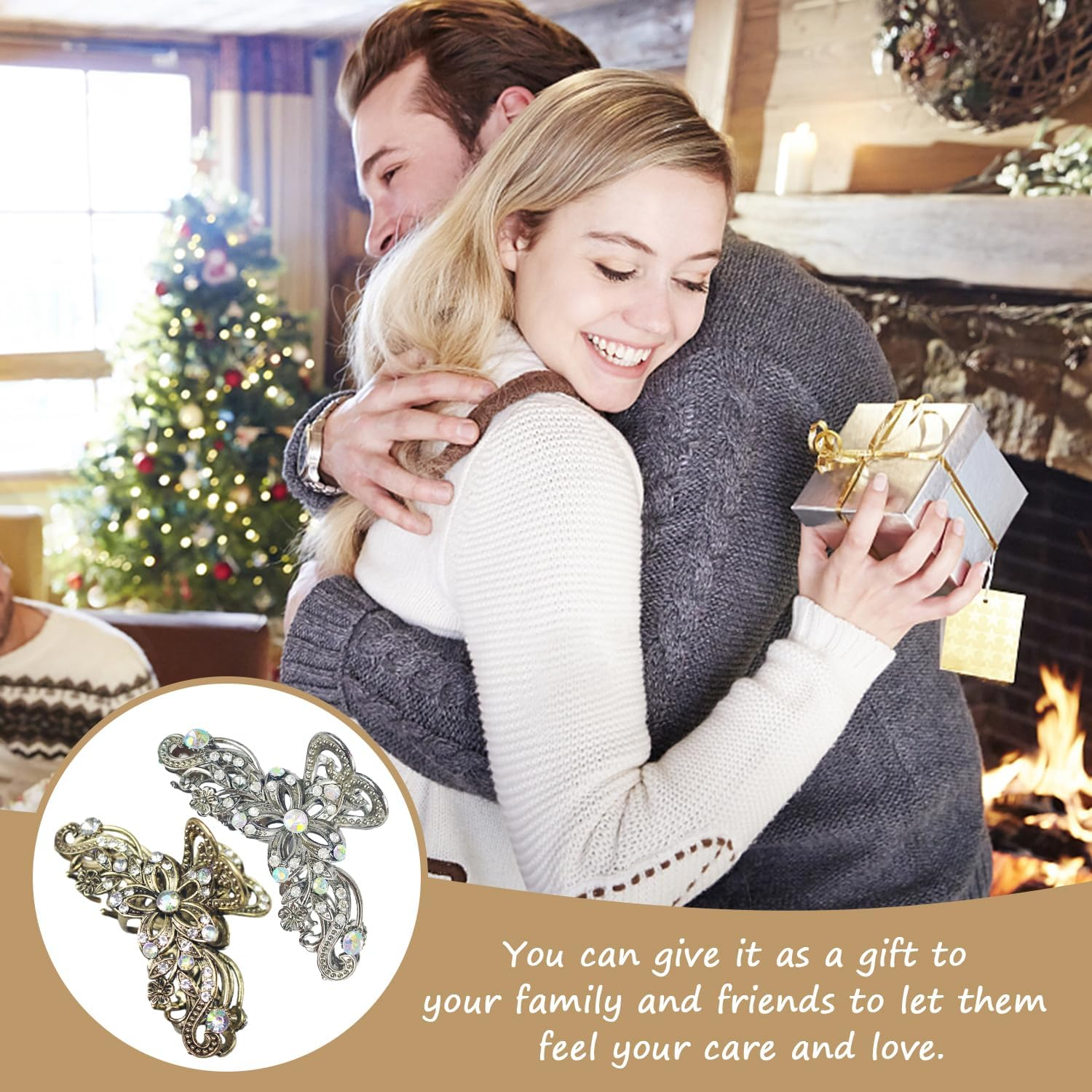 2 Pieces Vintage Shiny Rhinestone Hair Clips for Women Retro Style Non-Slip Fashion Accessories for Girls and Women (Gold, Silver) image number 2