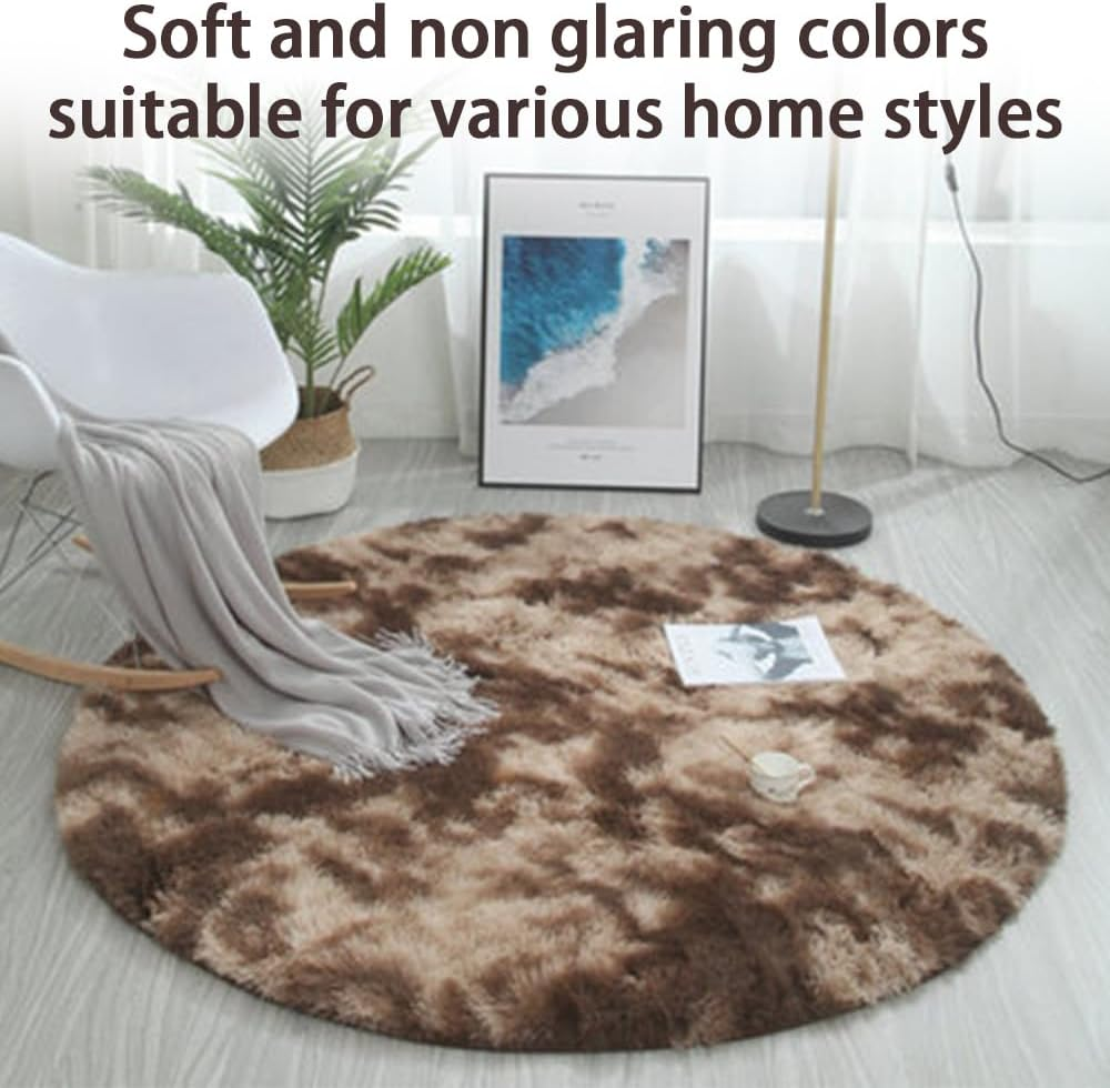 Coffee Brown round Rug, Ultra Soft Shaggy Circular Carpet, Non-Slip Eco-Friendly Fluffy Floor Mat, Cute Room Office Decor, for Living Room, Bedroom, Yoga & Office ﻿ image number 4