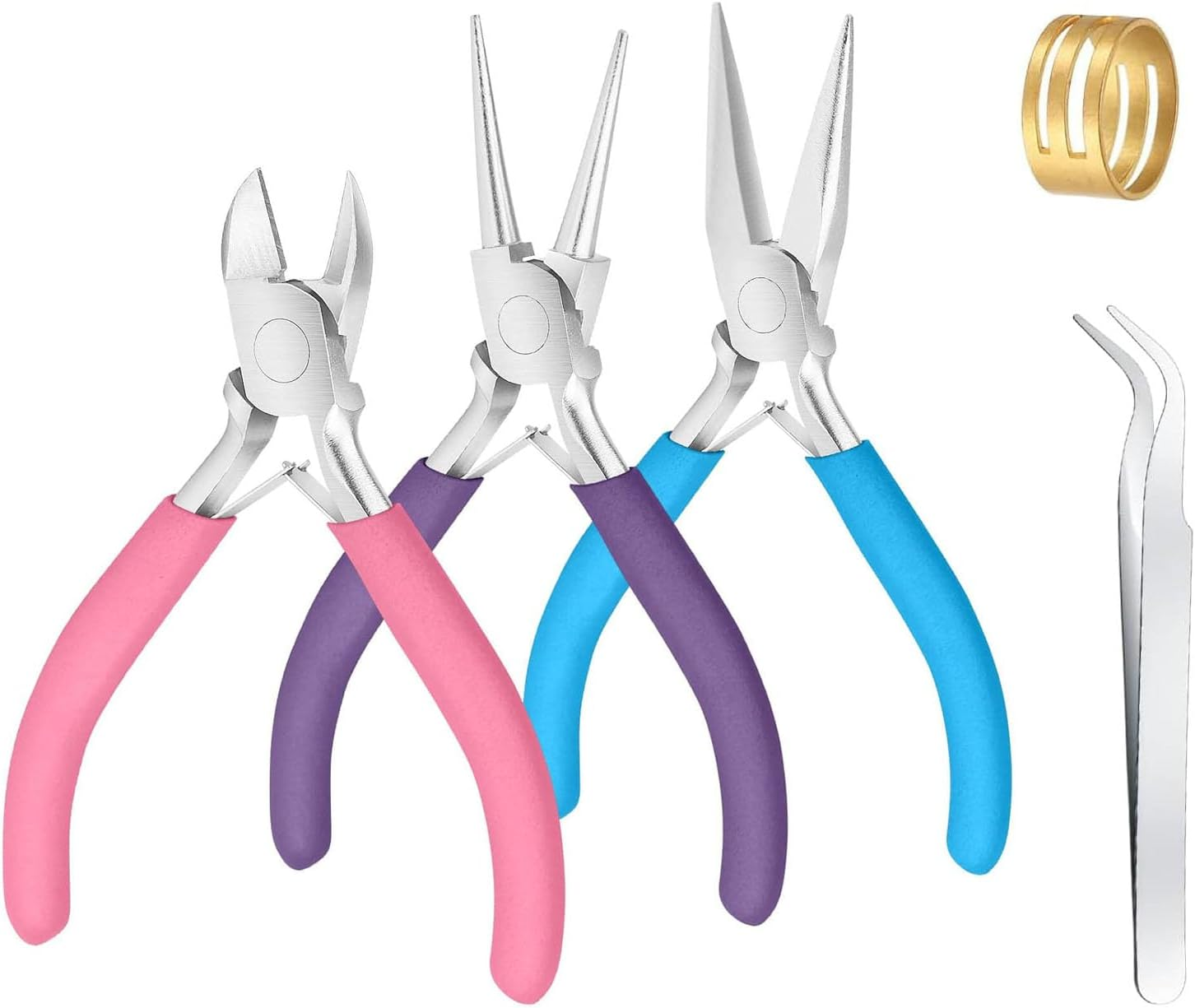 5 Pack Jewelry Pliers Set, Include Wire Cutter, Needle Nose, round Nose, Jump Ring, Tweezers, Chain Nose Pliers, Craft Pliers, Earring Pliers for Wrapping, Jewelry Making, Earring Craft Making Tools image number 3