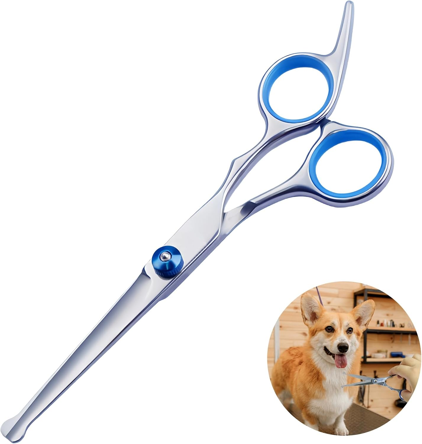 Scissors Hair Cutting Scissors for Dogs Dog Scissors Fur Scissors Professional Fur Scissors Safe Scissors with round Head and Curved Cutting Surface for Grooming Dogs, Cats and Pets image number 5