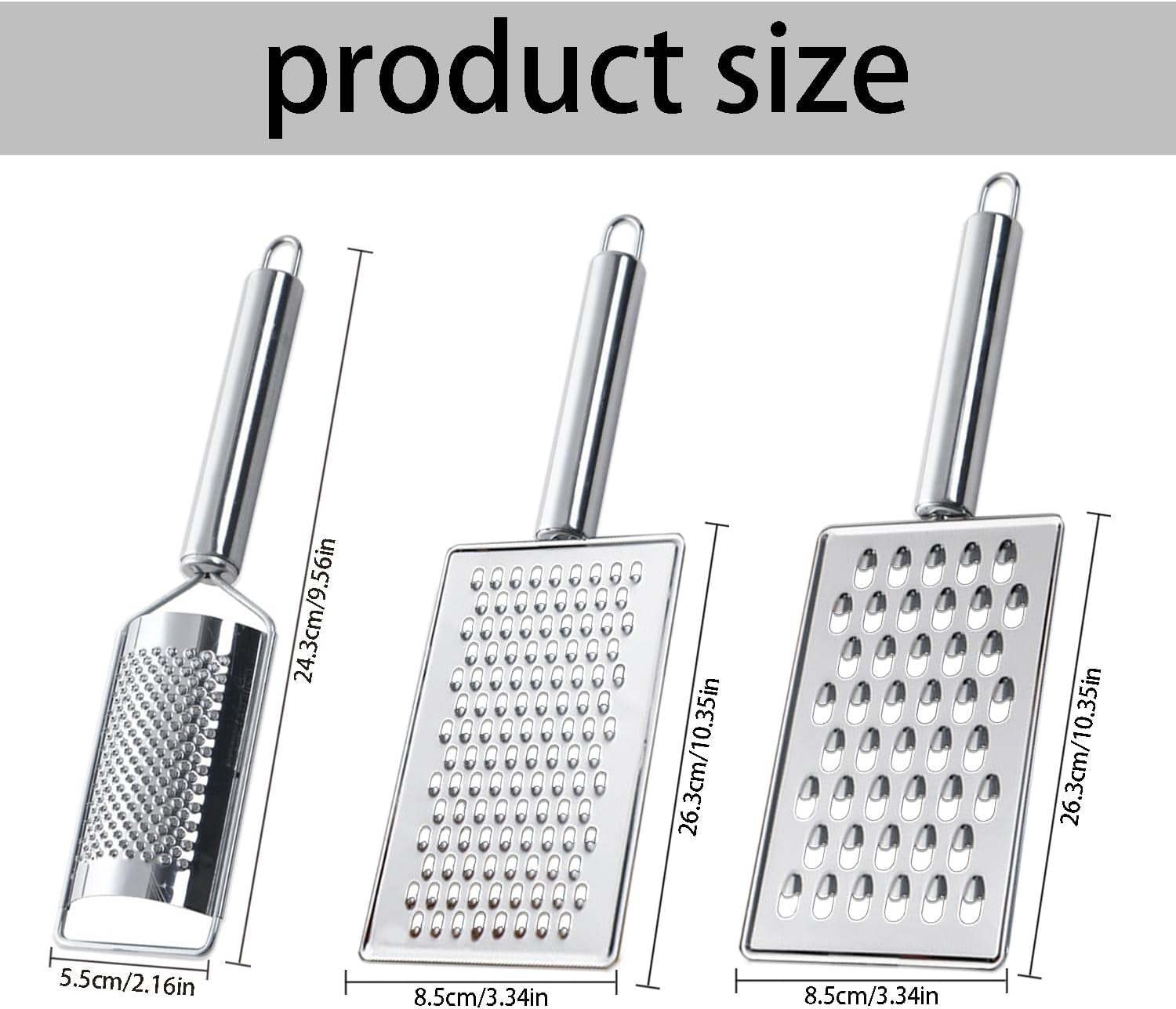 Professional Stainless Steel Cheese Grater Handheld Kitchen Grater for Cheese, Ginger, Chocolate & Spices Versatile Metal Grater for Effortless Shredding and Zesting (3 Pcs) image number 4
