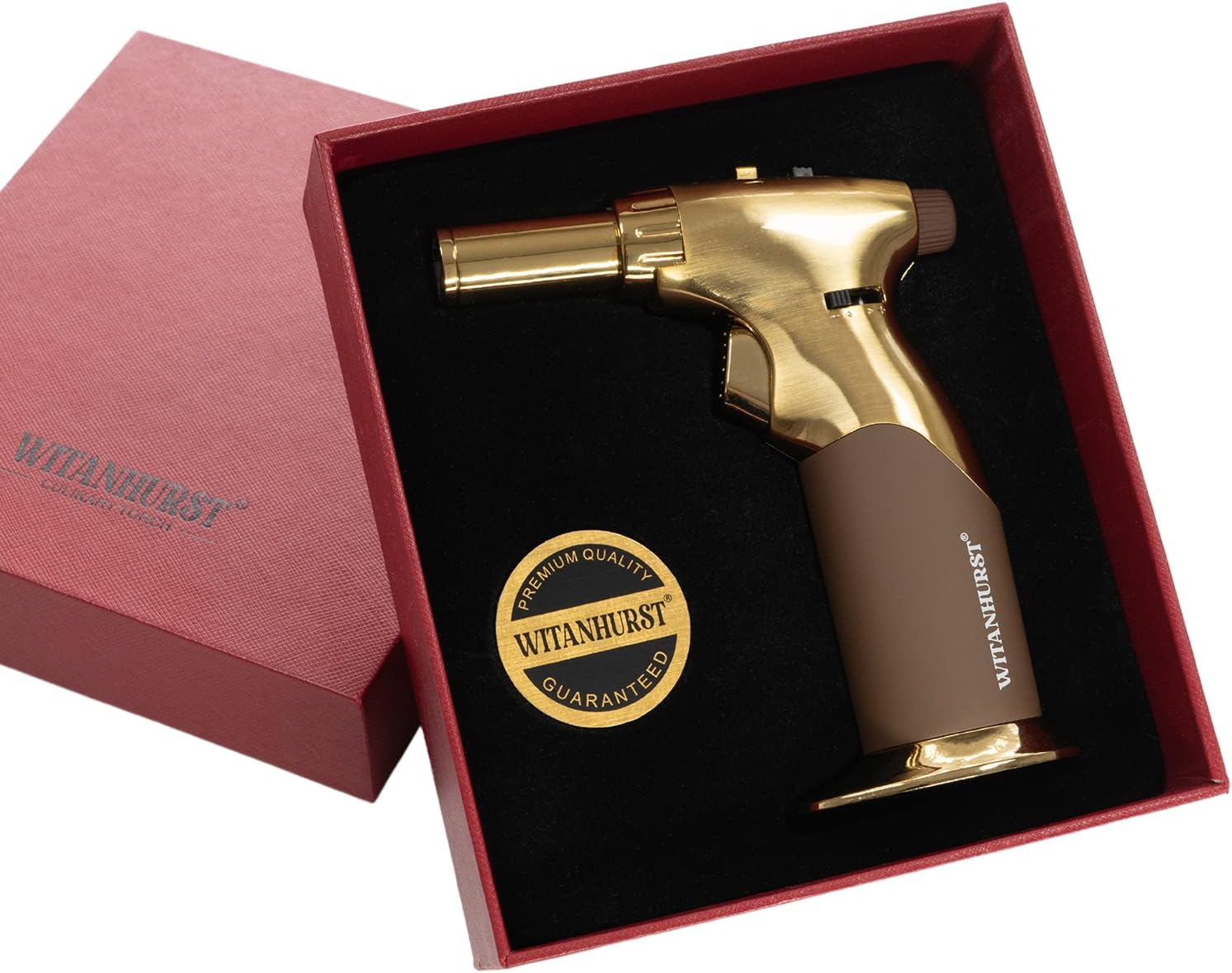 Dual Flame Butane Torch Gun - Refillable Luxury Hand Held Mini Blow Torch for Cooking, Creme Brulee, Soldering, Welding, & Resin Art - Adjustable Flame with Ignition Lock - Steel Black