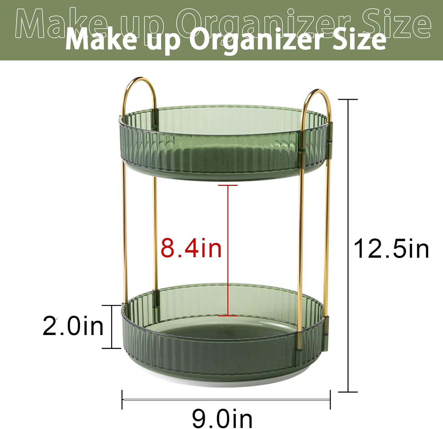 Shuang Qing Rotating Makeup Organizer for Vanity 2 Tier, High-Capacity Skincare Clear Make up Storage Perfume Organizers Cosmetic Dresser Organizer Countertop 360 Spinning （Green）, (HZPSNLS001) image number 5