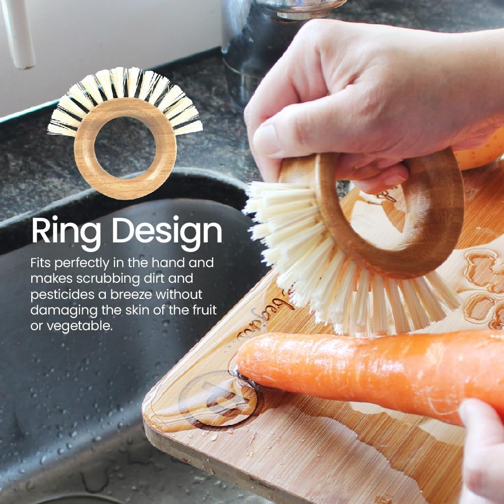 Eco Basics Sustainable Cleaning Brush Set of 6| Dish Brush, Pot Brush, Bathroom Brush, Window Squeegee, Bottle Brush & Vegetable Brush | FSC Bamboo & Ocean-Bound Recycled Plastic Tools image number 4