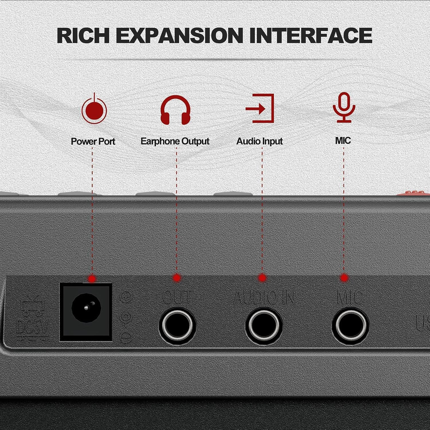 UMOMO 61 Keys Electronic Piano Keyboard Set with Stand and Bench, Portable Digital Keyboard with Microphone, Music Stand, Adaptor Power for Beginner, Black image number 4