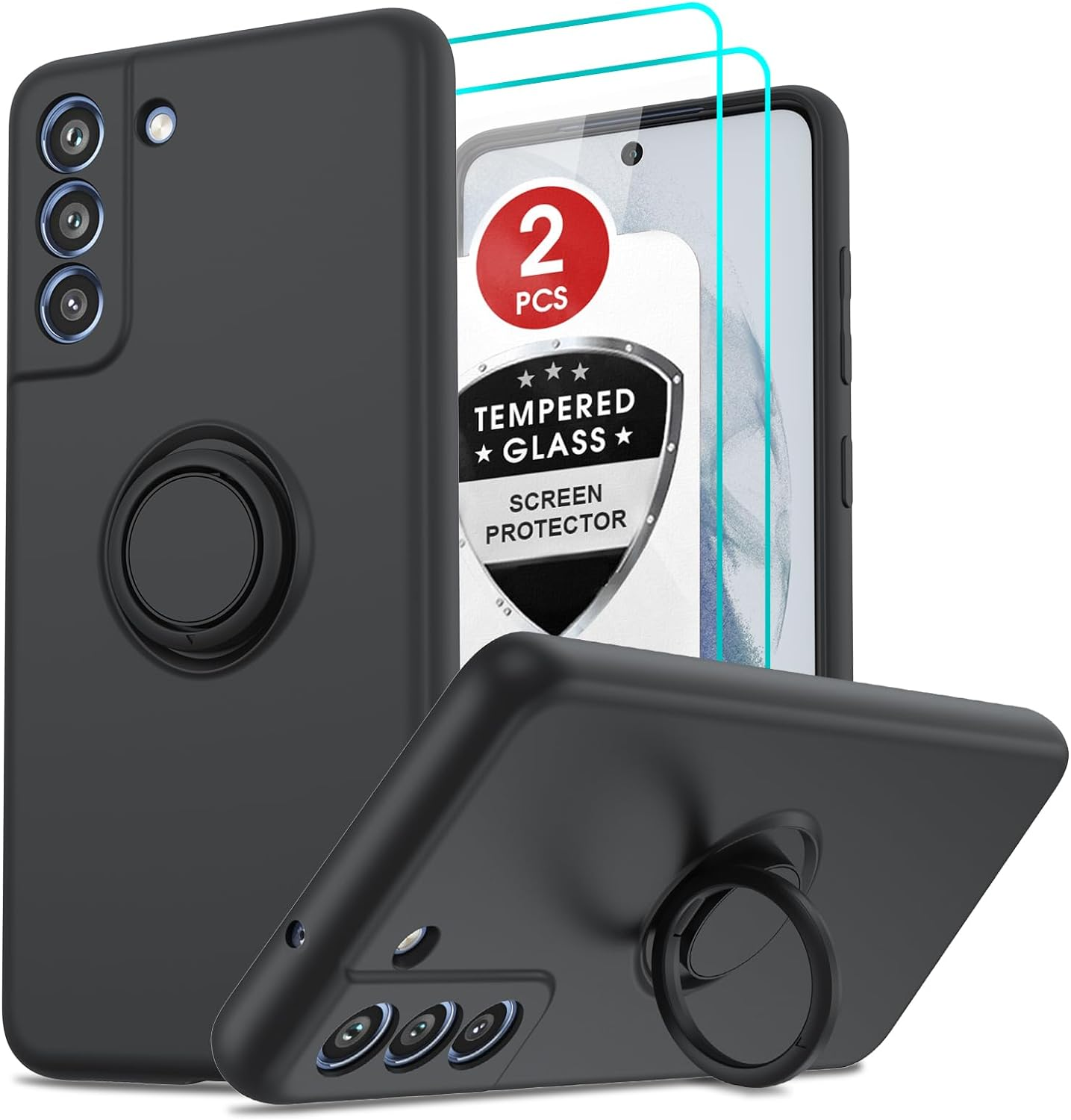 Leyi for Galaxy S21-FE-5G Case: Samsung Galaxy S21 FE 5G Case with [2 Pack] Tempered Glass Screen Protector Magnetic Kickstand 360&deg; Rotatable Ring Holder, Protective Phone Case for S21FE 5G, Black image number 5