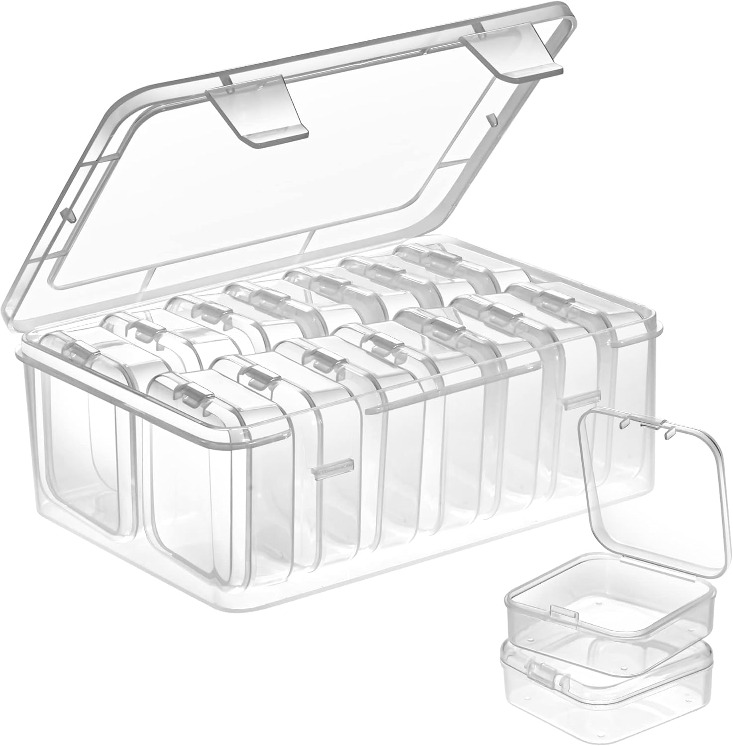 Small Bead Organisers, 15 Pieces Plastic Storage Cases Mini Clear Bead Storage Containers Transparent Boxes with Hinged Lid and Rectangle Clear Craft Supply Case image number 2