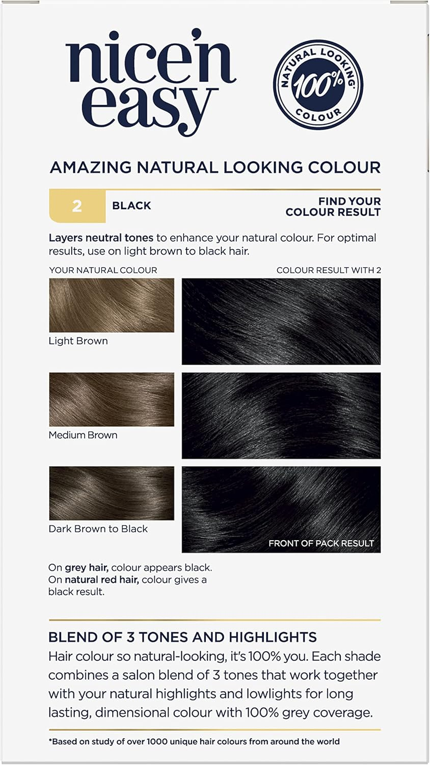 Clairol Nice 'N Easy Permanent Hair Colour 2 Natural Black, 100% Grey Coverage, Natural Looking Hair Colour image number 6