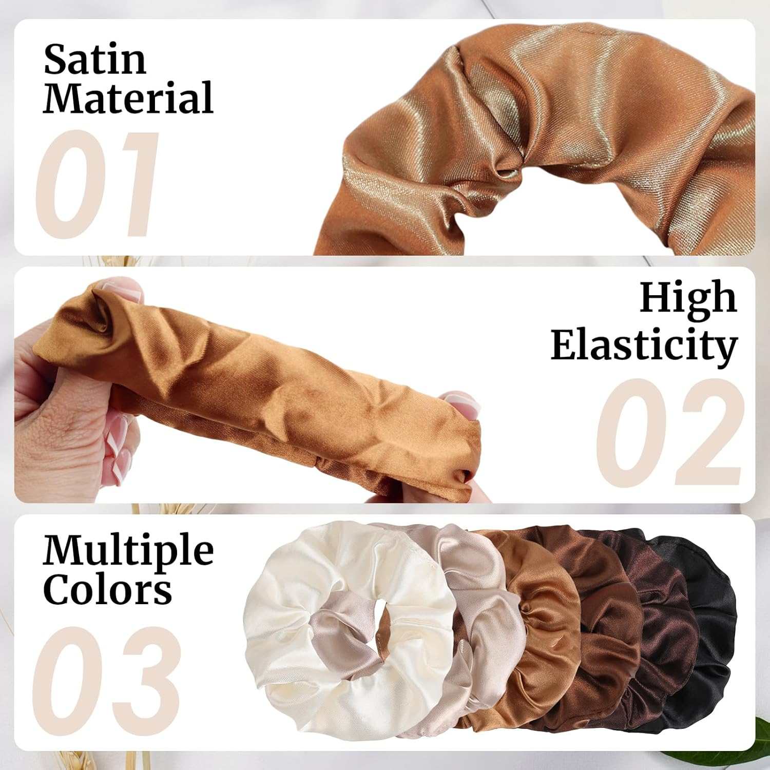 Teccfly 12 Pcs Satin Scrunchies - Big Scrunchy Ponytail Holder,Soft & Elastic for Thick Hair, Elegant Hair Accessories for Women image number 2