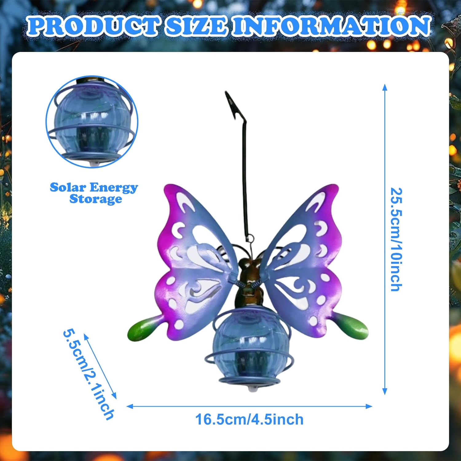 UOY Solar Lights for Outdoor Garden Decoration Outdoor Solar Glass, Butterfly Solar Glass, Waterproof Garden Light, Hanging Light Decoration, Solar Lanterns for Outdoor Garden, Solar Lantern For image number 1
