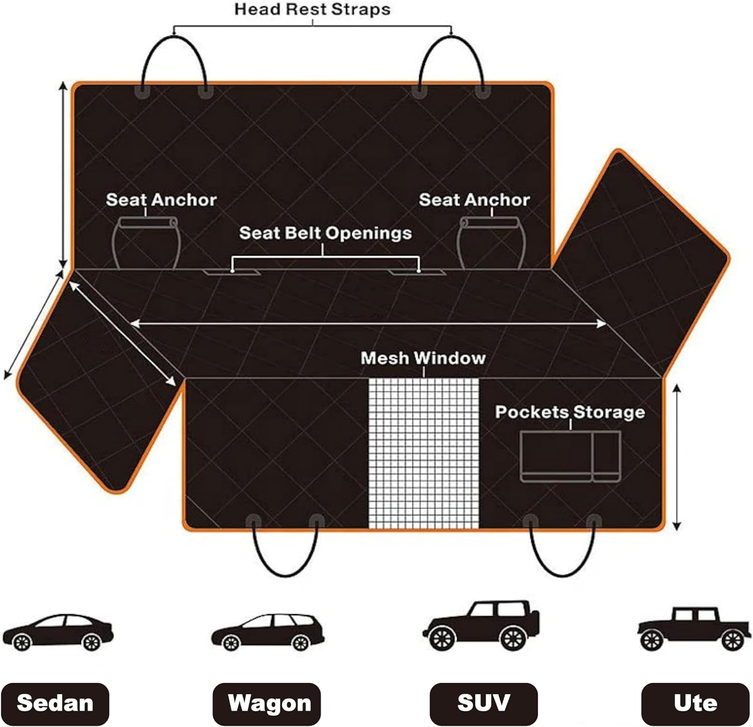 Dog Seat Cover, Waterproof Dog Car Seat Cover Back Seat Hammock with Mesh Visual Window & Side Flaps & Dog Seat Belt, Scratchproof Pet Seat Cover for Cars, Trucks, SUV image number 4