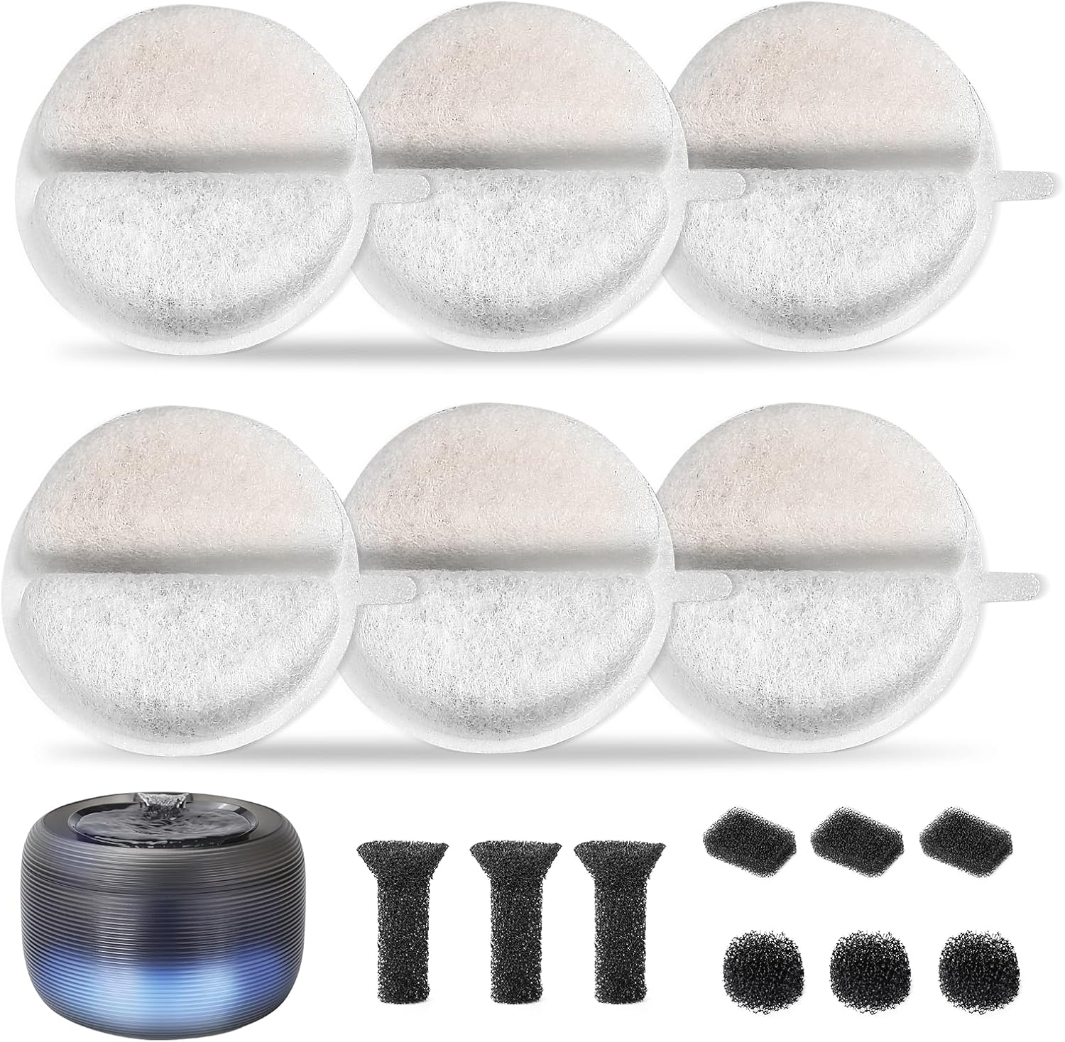 Pack of 6 Cat Fountain Filters & 12 Sponge Filters, Ordaspet Filter Cat Fountain with Carbon Filter and Foam Filter for 2.5 L Drinking Fountain for Cats and Dogs image number 5