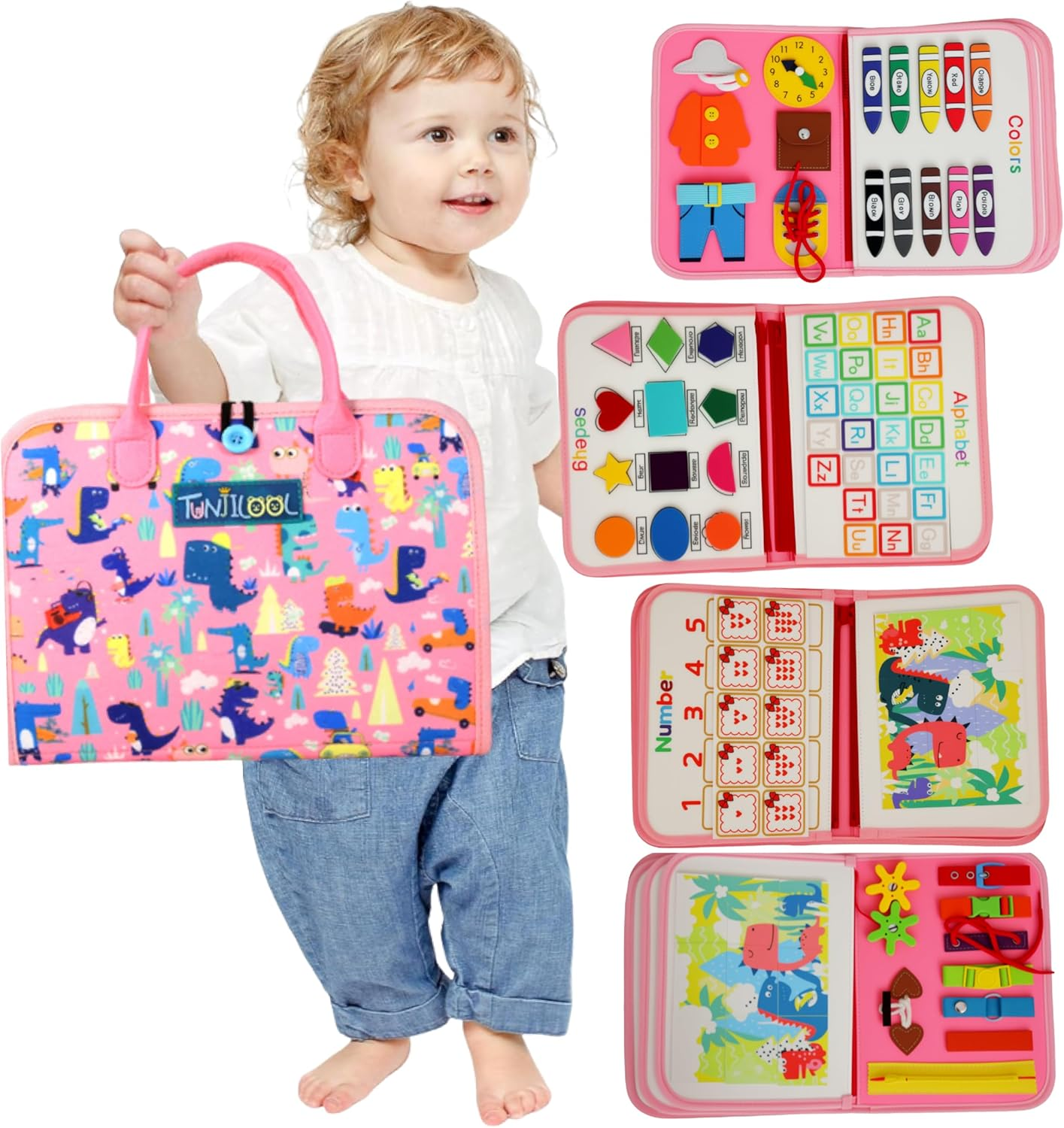 TUNJILOOL Montessori Busy Board - 8-In-1 Sensory Activity Book with Detachable Pages, Travel-Friendly Learning Toy for Fine Motor Skills & Preschool Education image number 6