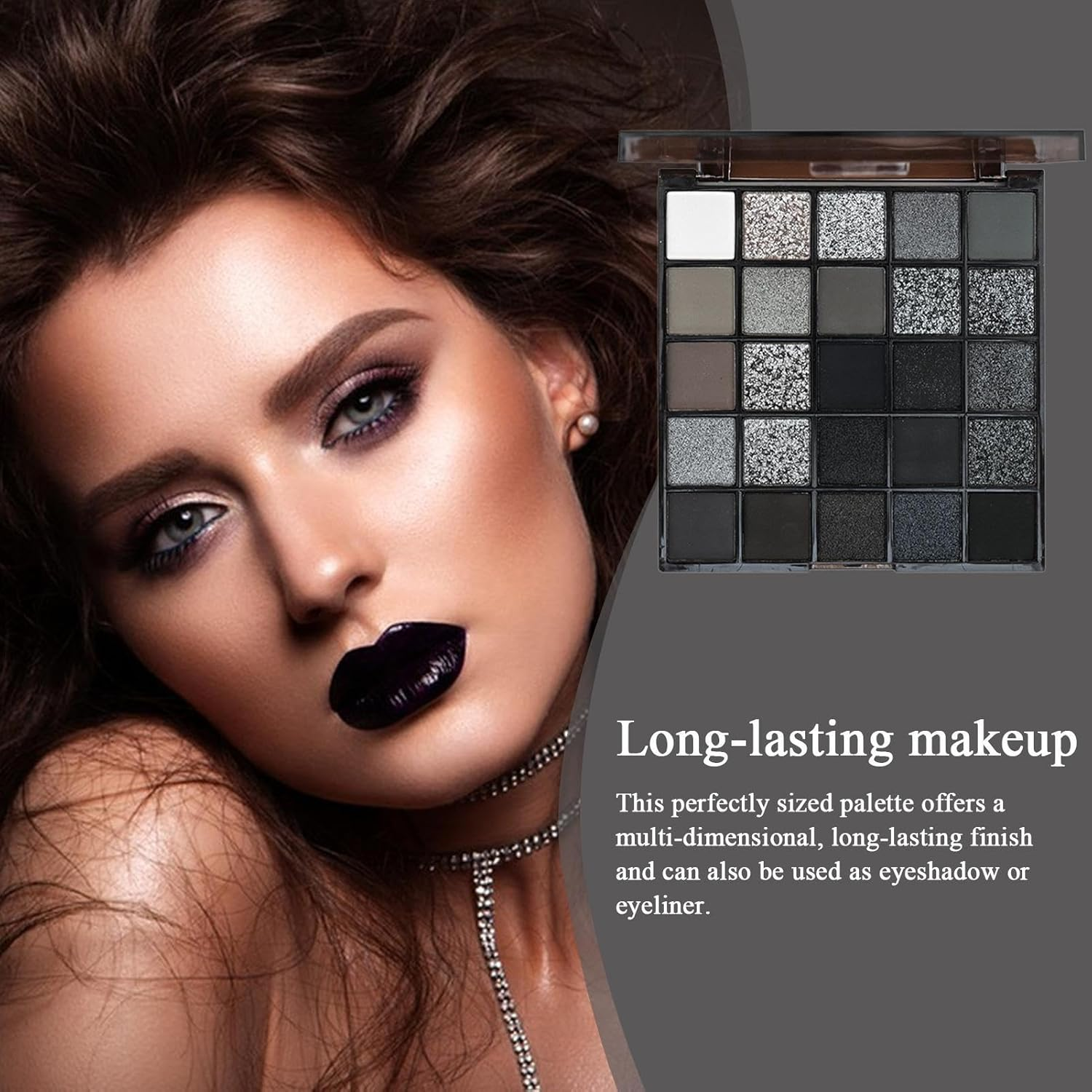 Dark Eyeshadow Palette &ndash; 25 Color Matte Shimmer, Black Smoky Eyeshadow, Blendable Gothic Powder with Cool Tone Shades | Holiday Eye Look for Christmas Easter Halloween Party Cosplay Night Out image number 2