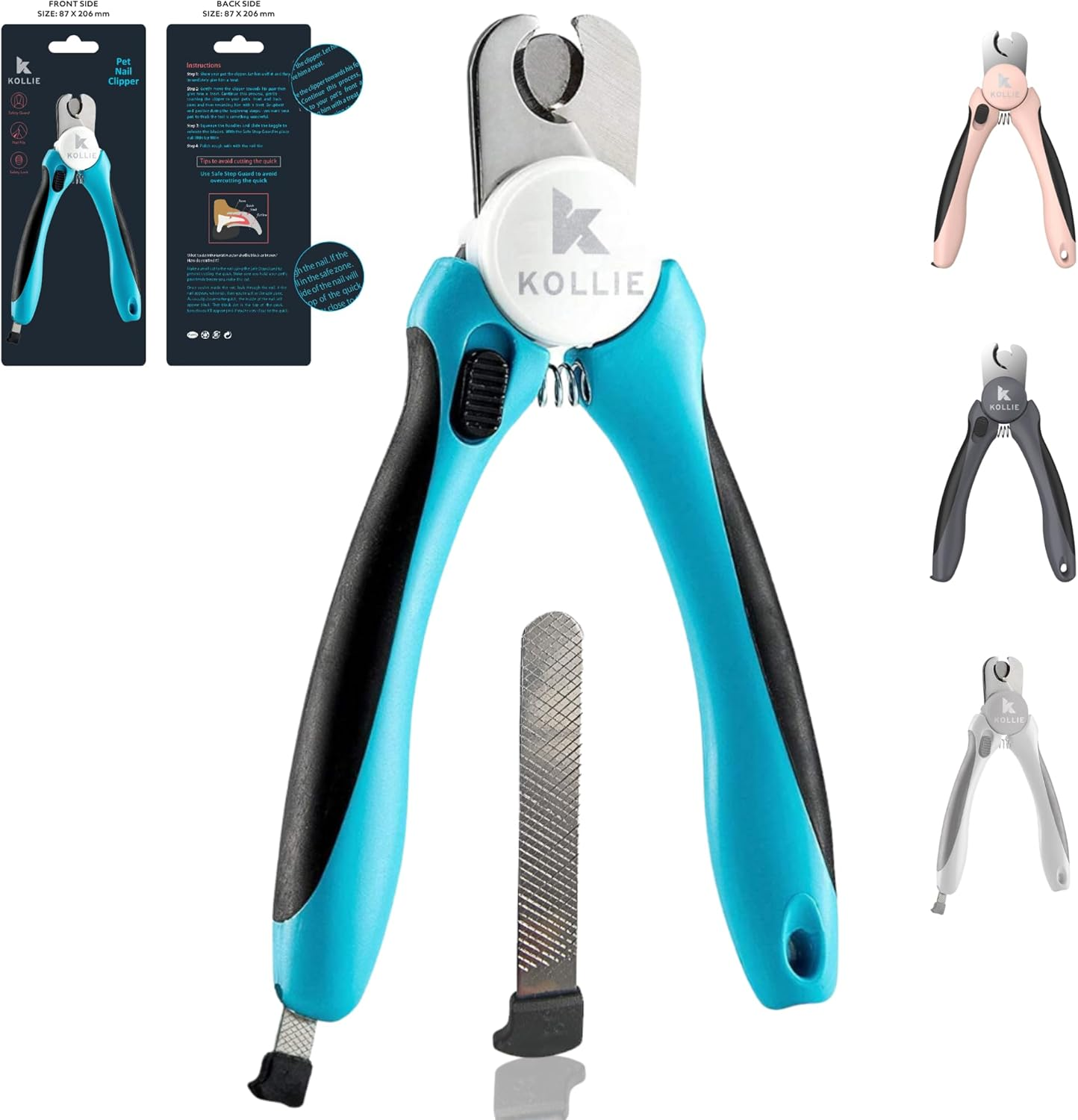 Kollie Dog Nail Clippers, Cat Nail Clippers, Stainless Steel Razor Sharp Blades, Dog Nail Trimmer, Safety Guard to Avoid over Cutting Nails, Heavy Duty Sturdy Dog Clipper, Non-Slip Handles, Dognail