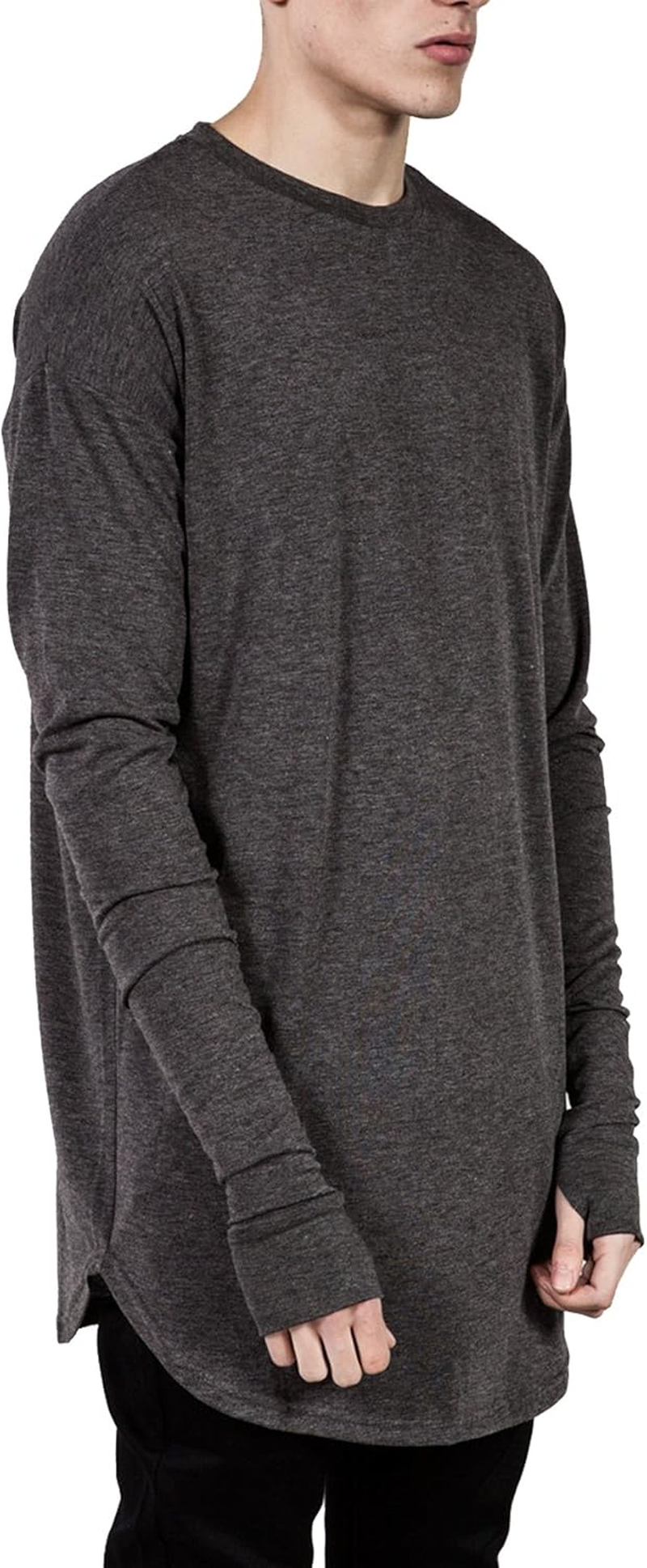 Mens Hip Hop Basic Longline Thumb Hole Cuffs Long Sleeve T-Shirt Basic Tee