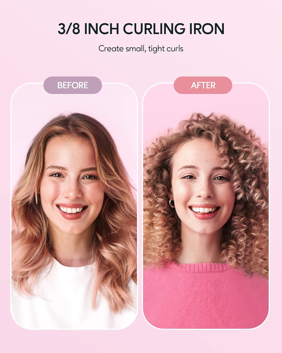 Wavytalk Small Curling Iron, 3/8 Inch Ceramic Barrel Wand for Short & Long Hair, Adjustable Temperature, Includes Heat Resistant Glove (Rose Pink) image number 5