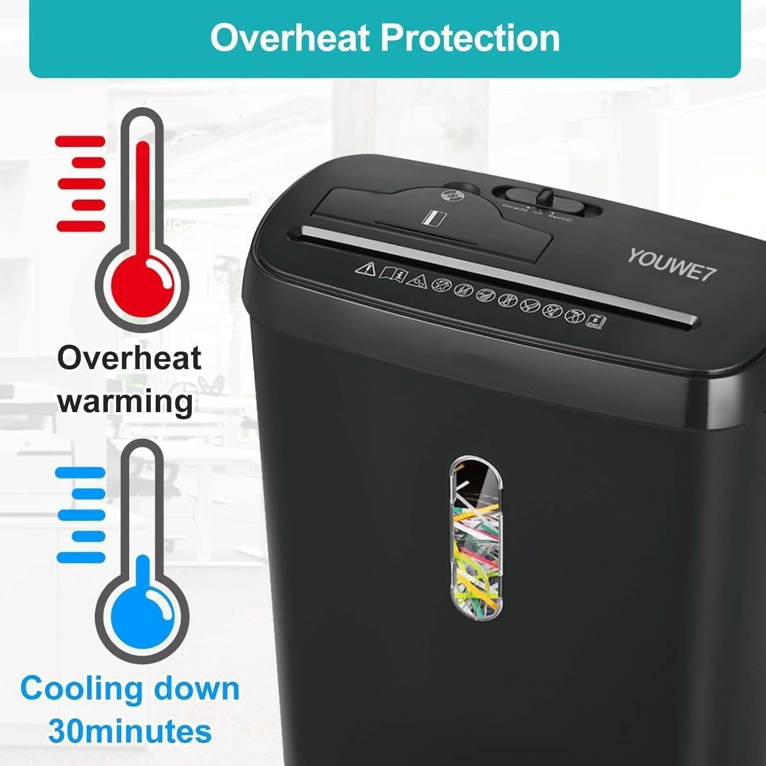 Paper Shredder, CD & Credit Card Strip Cut Paper Shredder for Home Office Use, P-2 Security Level, Shredder Machine with Overheat and Overload Protection image number 6