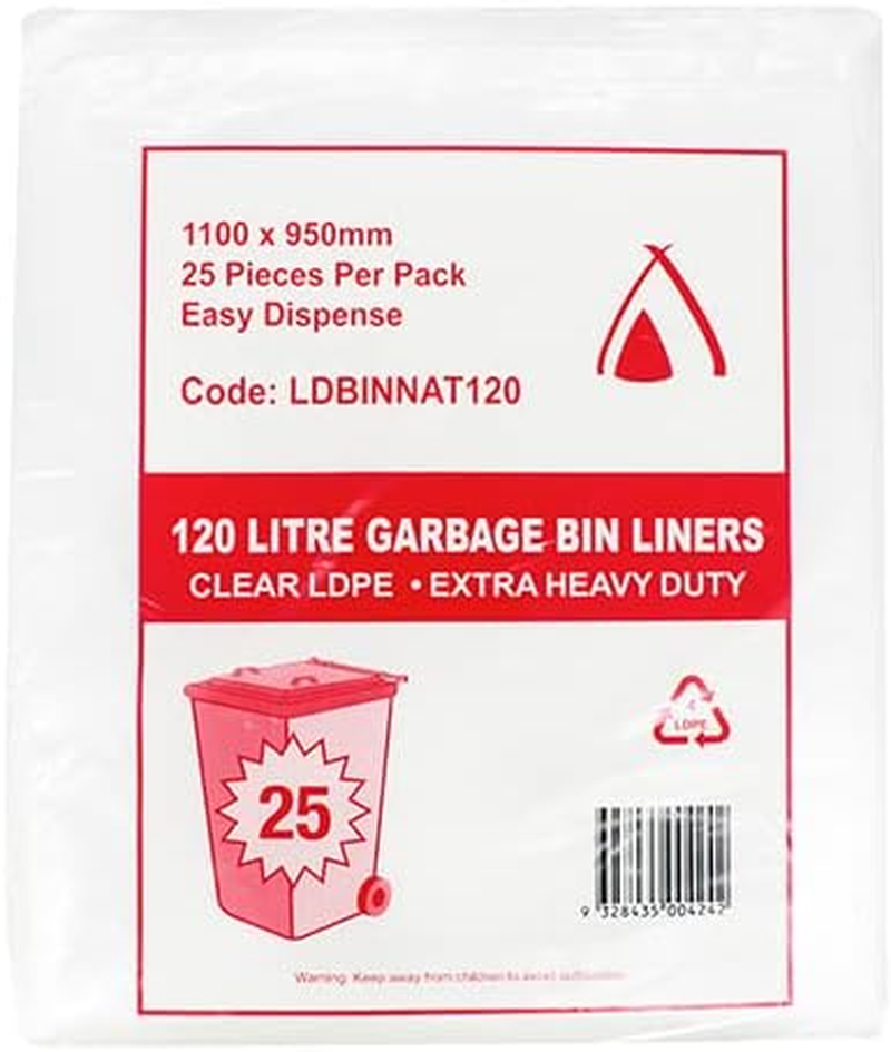 25 Pcs X 120L Clear Garbage Binliners Natural Ldpe Heavy Duty Bin Liners Bags One Size Commercial Bin Liners