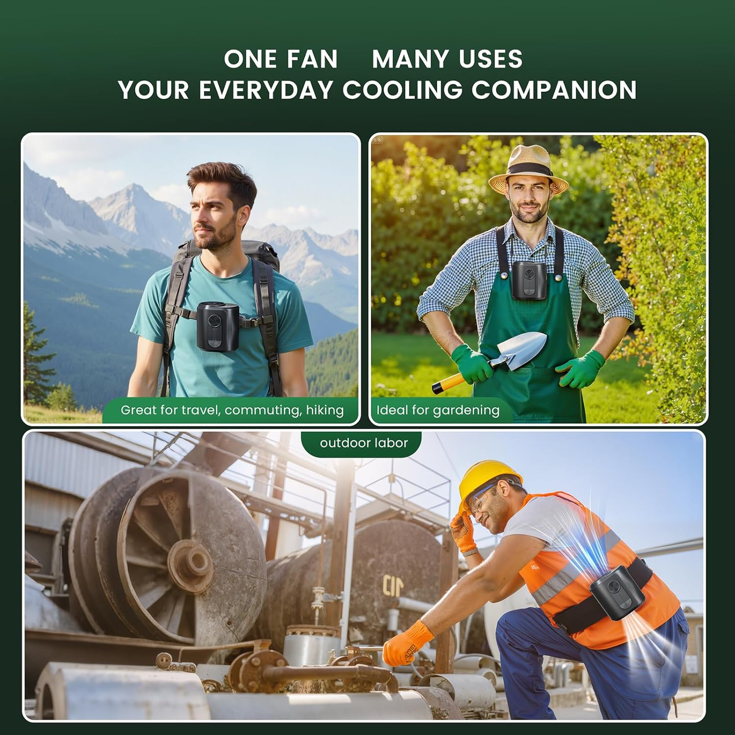 DOLAMOTY Portable Waist Fan - 100 Gear Personal Rechargeable Fans with LED Dispaly, Hands-Free Mini Belt Clip Fan with Powerful Airflow, Wearable Neck Fan for Outdoor, Hiking, Camping, Sports & Travel image number 3