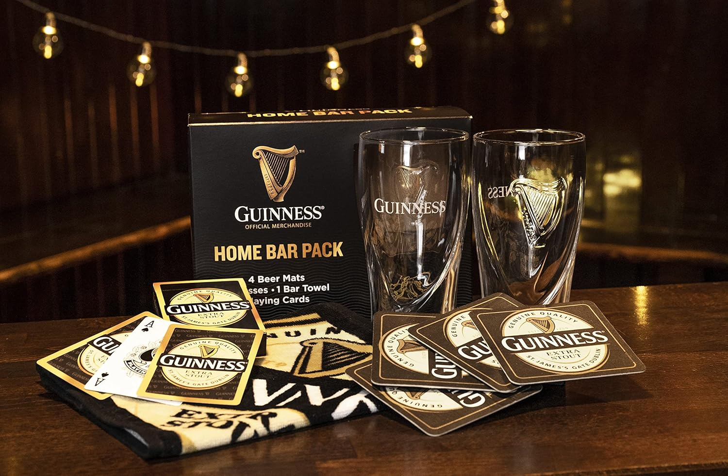 Official Guinness Home Bar Pack with Mats, Glasses, Towel & Cards image number 3