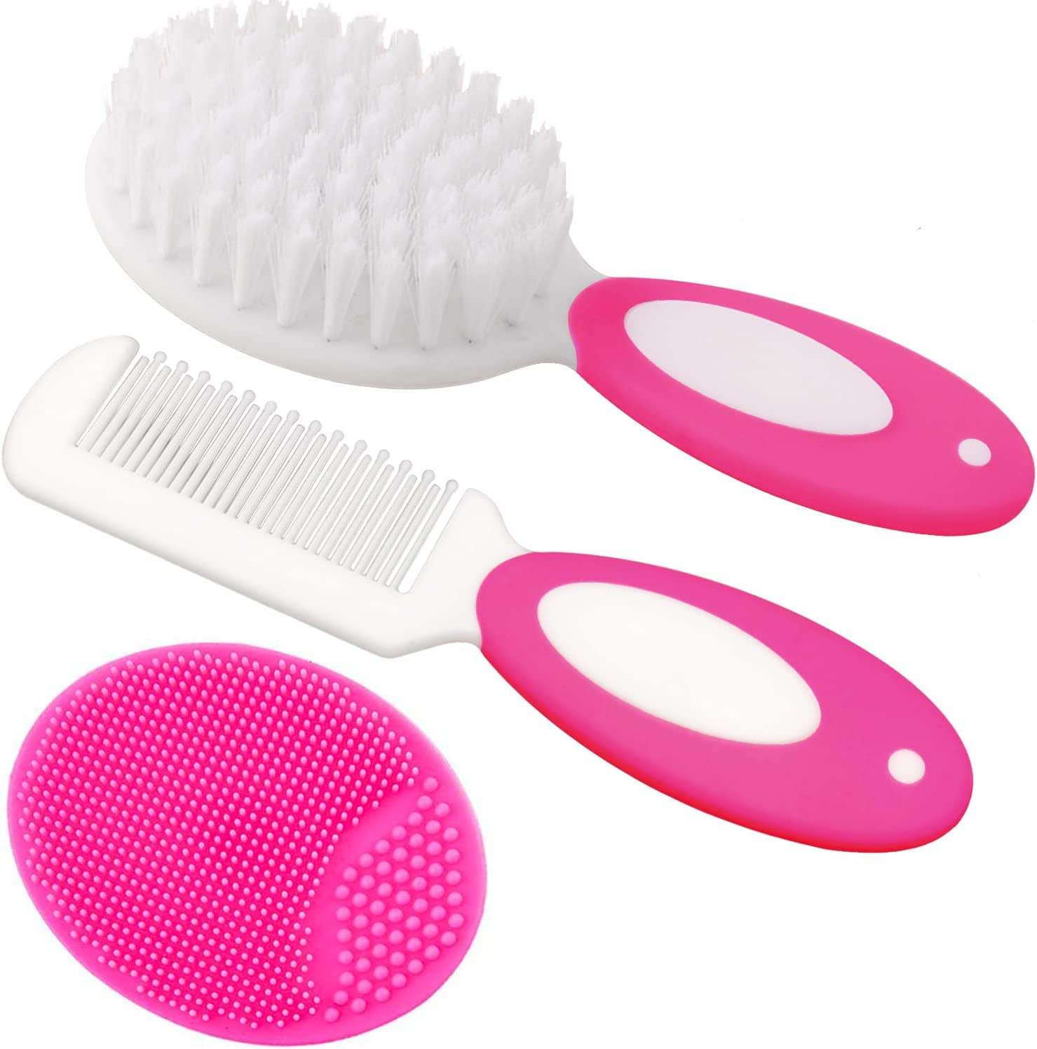 Baby Hair Brush, Cradle Cap Brush, Baby Hair Comb, Baby Hair Brush and Comb Set for Newborns & Toddlers, Baby Brush Soft Bristles, Ideal for Cradle Cap, Perfect Baby Registry Gift (Pink)